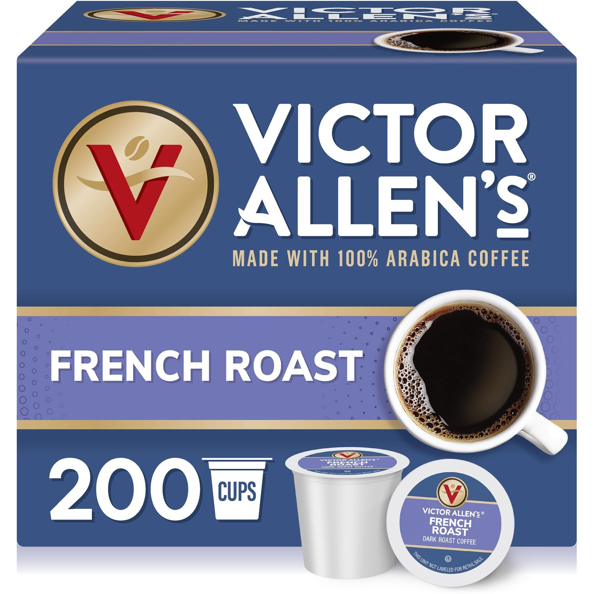 Victor Allen's Coffee French Roast, Dark Roast, 200 Count, Single Serve Coffee Pods For Keurig K-Cup Brewers
