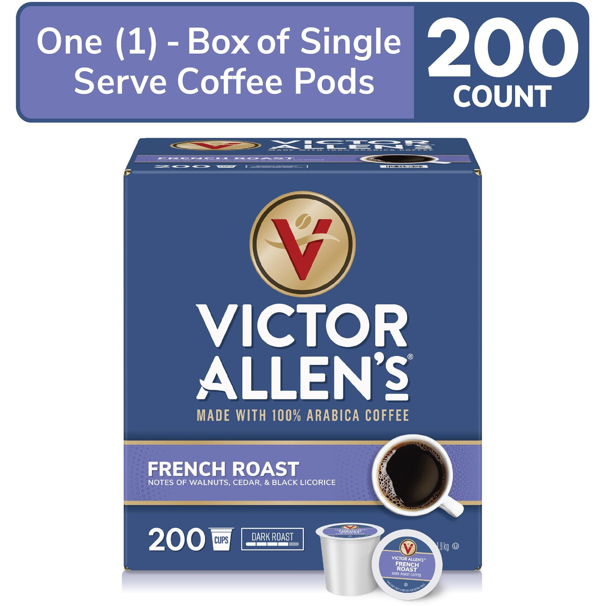Victor Allen's Coffee French Roast, Dark Roast, 200 Count, Single Serve Coffee Pods For Keurig K-Cup Brewers