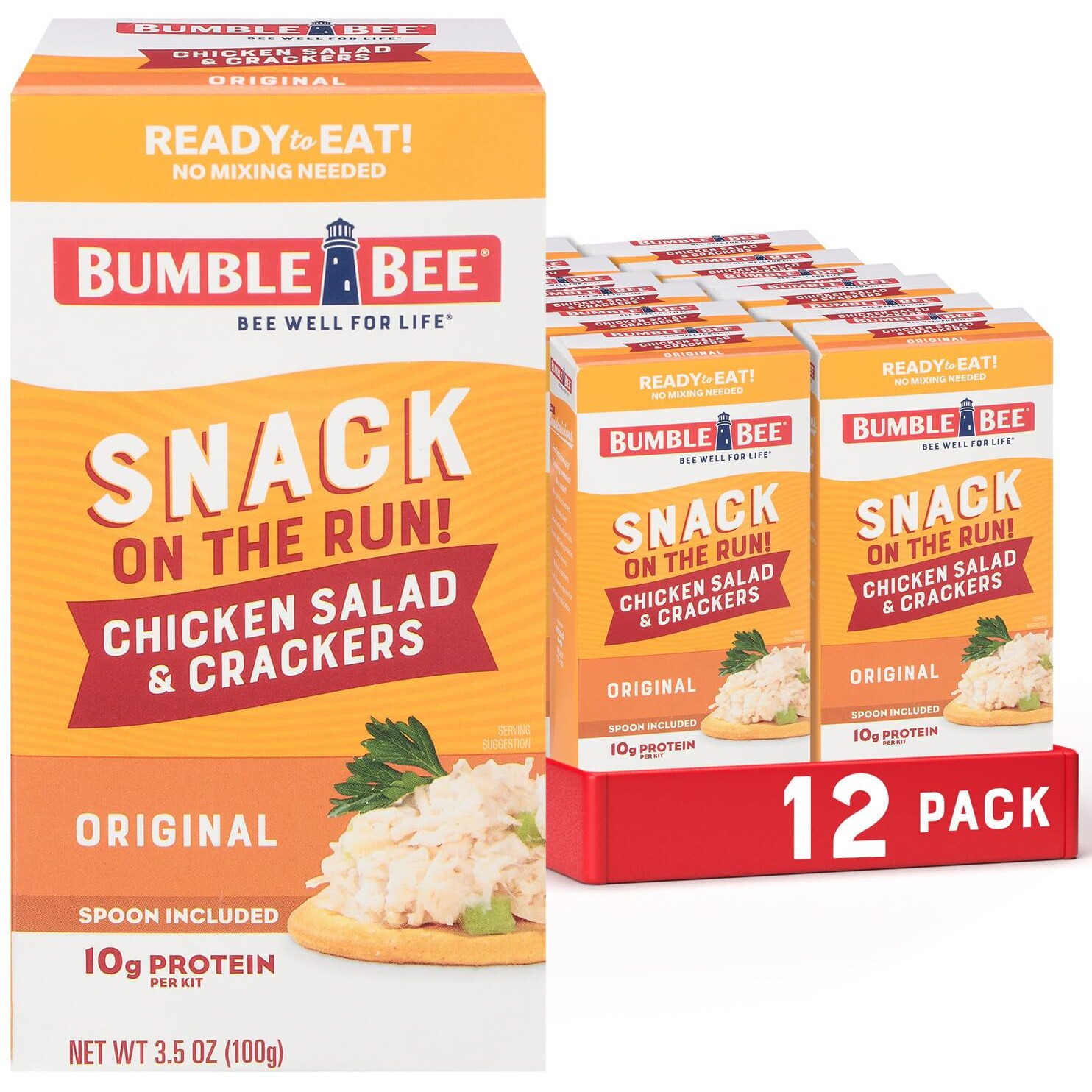 Bumble Bee Snack On The Run Chicken Salad With Crackers Kit, 3.5 Oz (Pack Of 12) - Ready To Eat, Spoon Included - Shelf Stable & Convenient Protein Snack