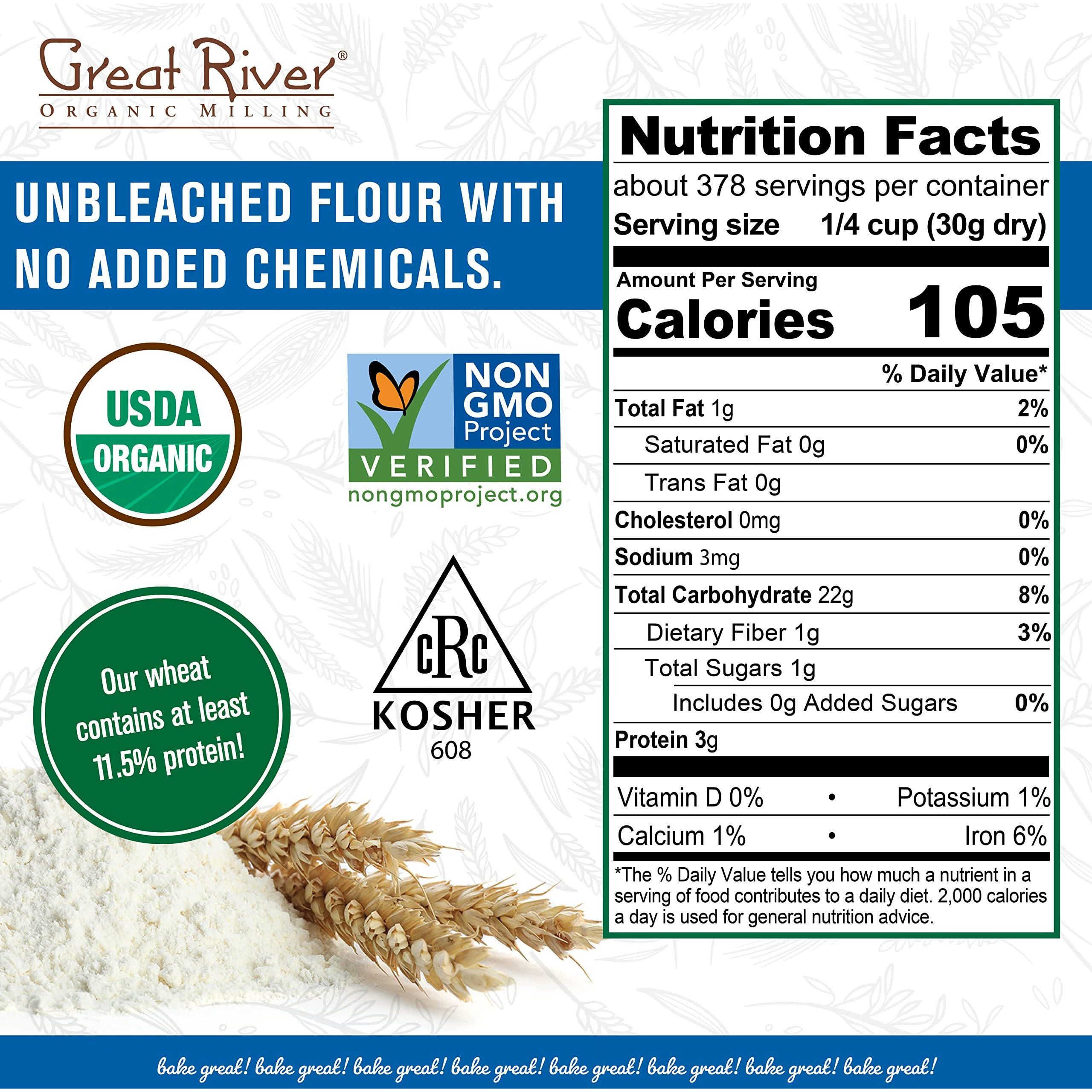 Great River Milling Organic All-Purpose Flour | Lily White All-Purpose Flour | Unbromated & Unbleached | Non-Gmo & Kosher | Balanced Protein & Gluten | Flour For Bread Maker, Ovens | 25 Lb (Pack Of 1)