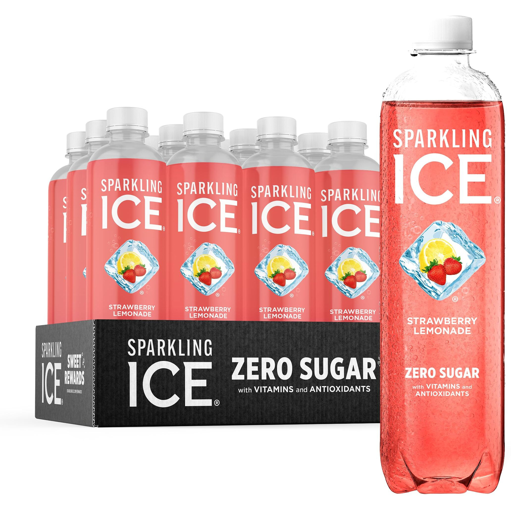 Sparkling Ice, Strawberry Lemonade Sparkling Water, Zero Sugar Flavored Water, With Vitamins And Antioxidants, Low Calorie Beverage, 17 Fl Oz Bottles (Pack Of 12)