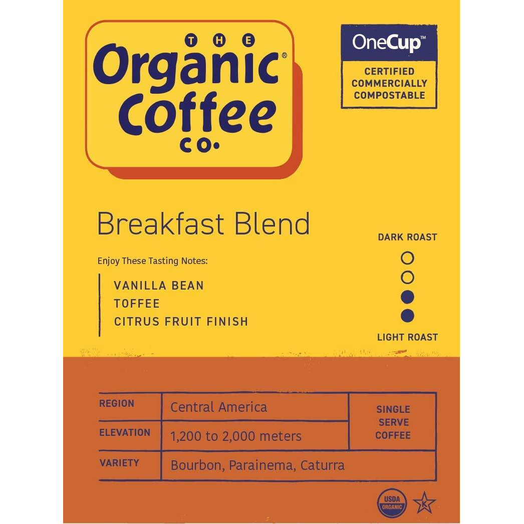 The Organic Coffee Co. Compostable Coffee Pods - Breakfast Blend (80 Ct) K Cup Compatible Including Keurig 2.0, Medium Roast, Usda Organic