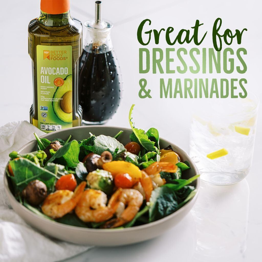 Betterbody Foods Refined Avocado Oil, Non-Gmo Cooking Oil, Kosher, Keto And Paleo Diet Friendly, For High-Heat Cooking, Frying, Baking, Avocado Oil, 500 Ml, 16.9 Fl Oz