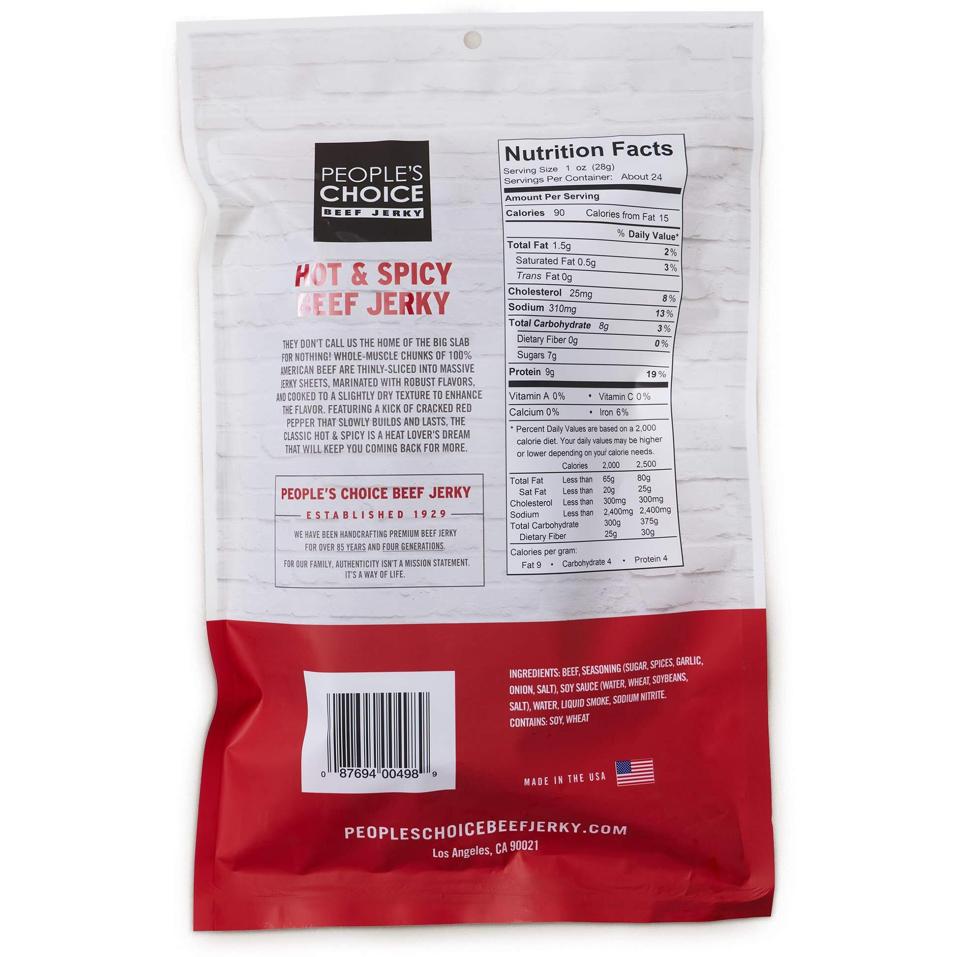People's Choice Beef Jerky - Classic - Hot & Spicy - Big Slab - Whole Muscle Premium Cuts - Bulk Jerky Package - Thin Sheets - Low Sodium Low Salt High Protein Meat Snack - 15 Count, 1 Bag