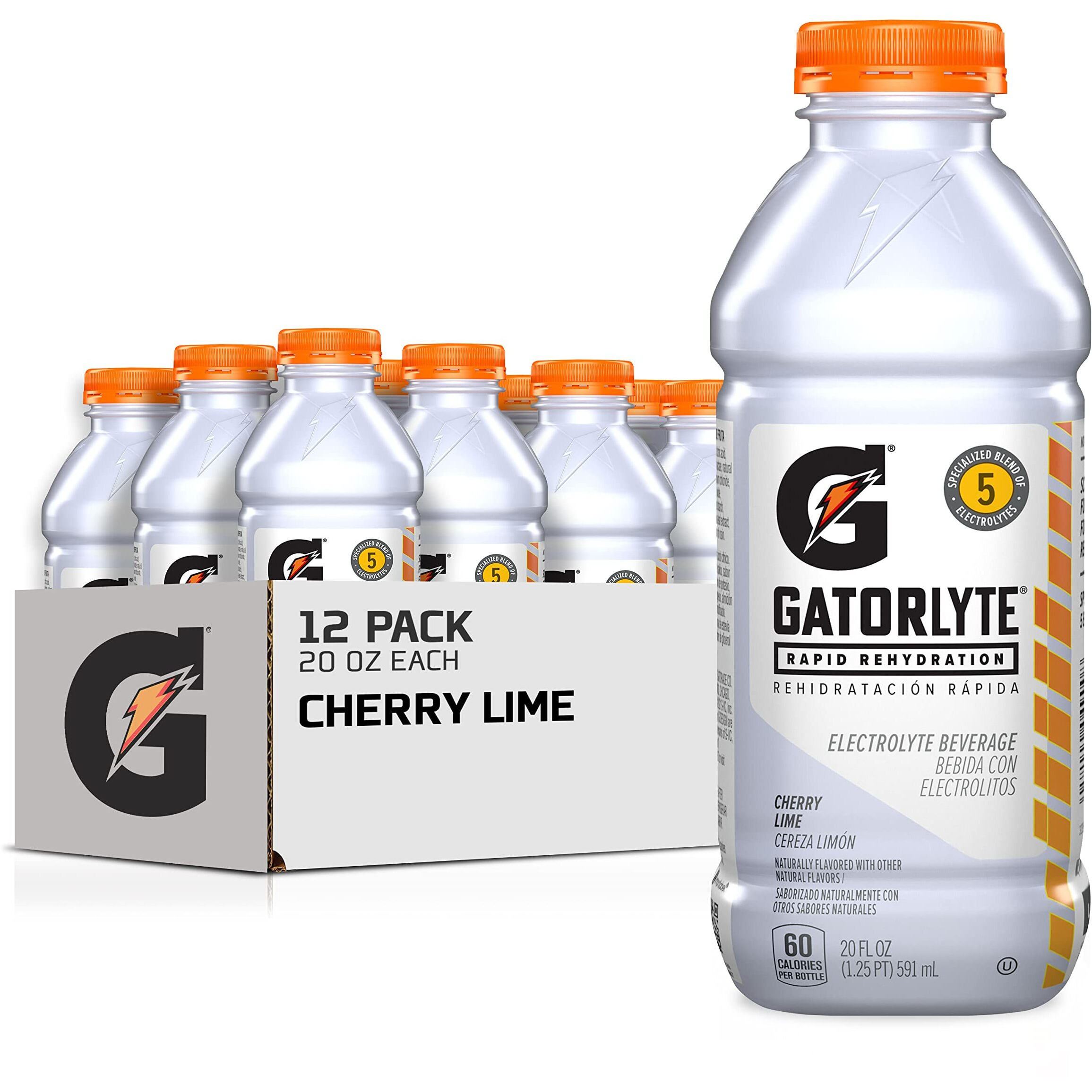 Gatorlyte Rapid Rehydration Electrolyte Beverage, Cherry Lime, 20 Oz Bottles (Pack Of 12)