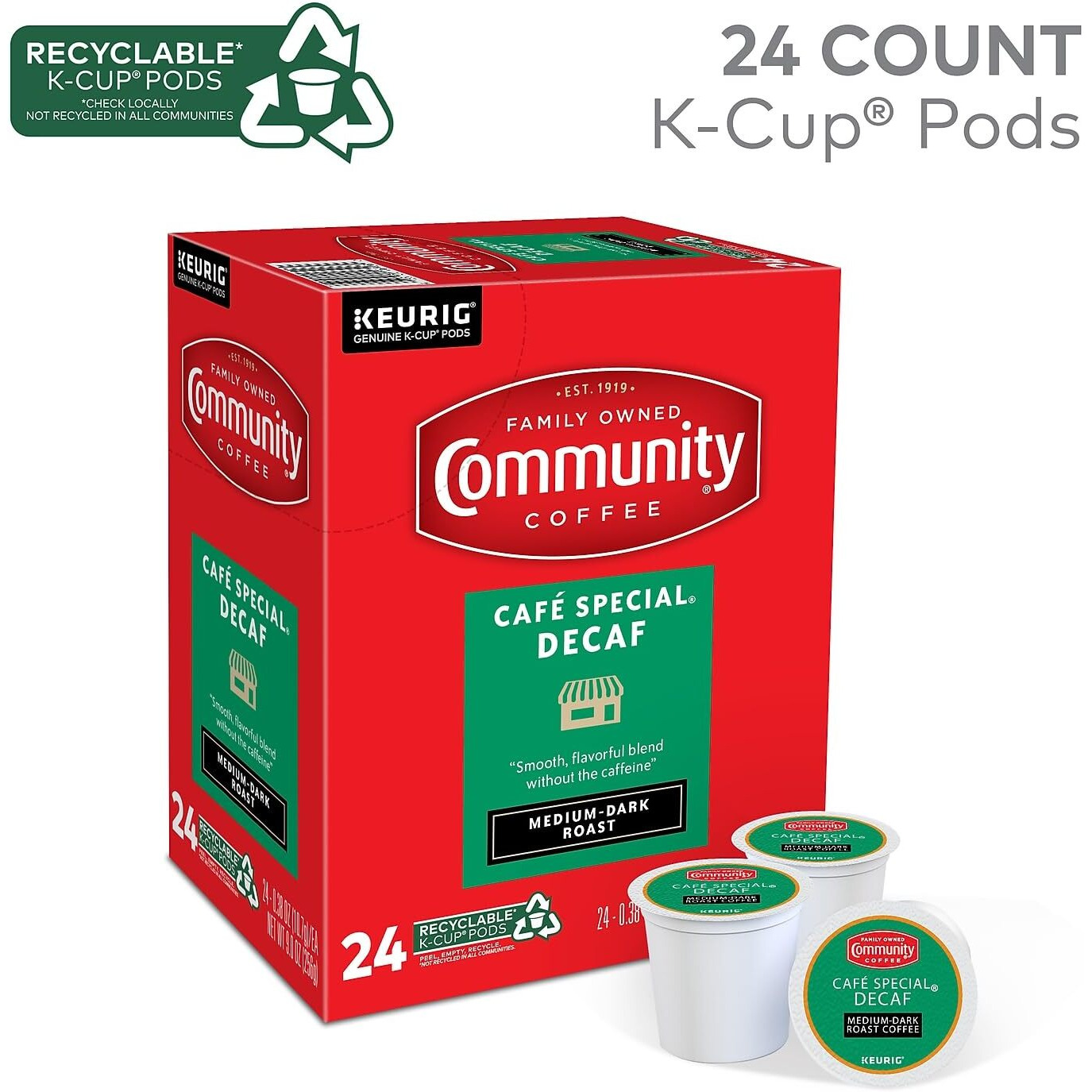 Community Coffee Caf   Special Decaf 24 Count Coffee Pods, Medium-Dark Roast, Compatible With Keurig 2.0 K-Cup Brewers, 24 Count (Pack Of 1)