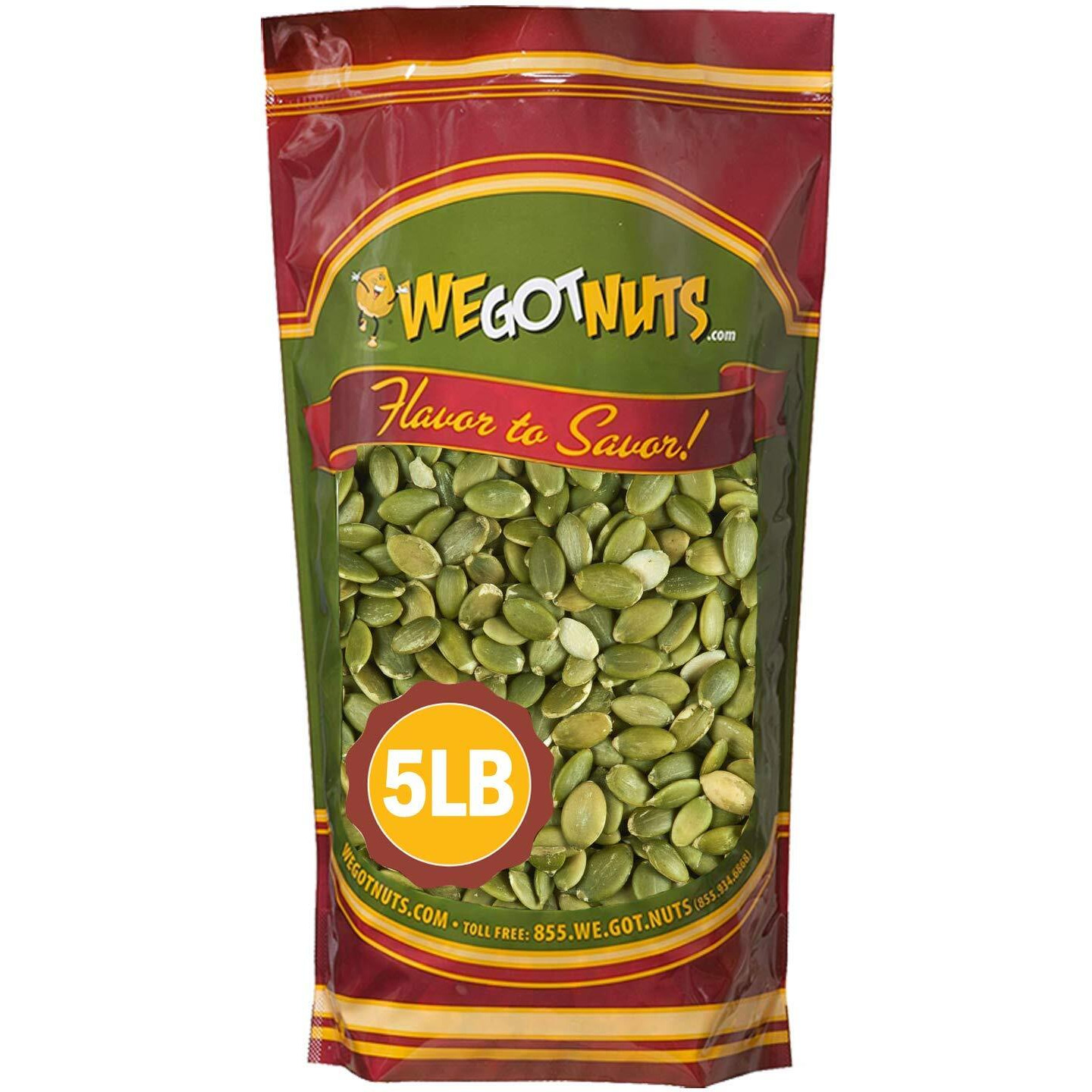 We Got Nuts Pumpkin Seeds Healthy Snacks 5Lbs (80Oz) Bag | Raw Pepitas No Preservatives Added, 100% Natural With No Shell | For Baking, Salad Toppings, Cereal, Roasting | Low Calorie Nuts,