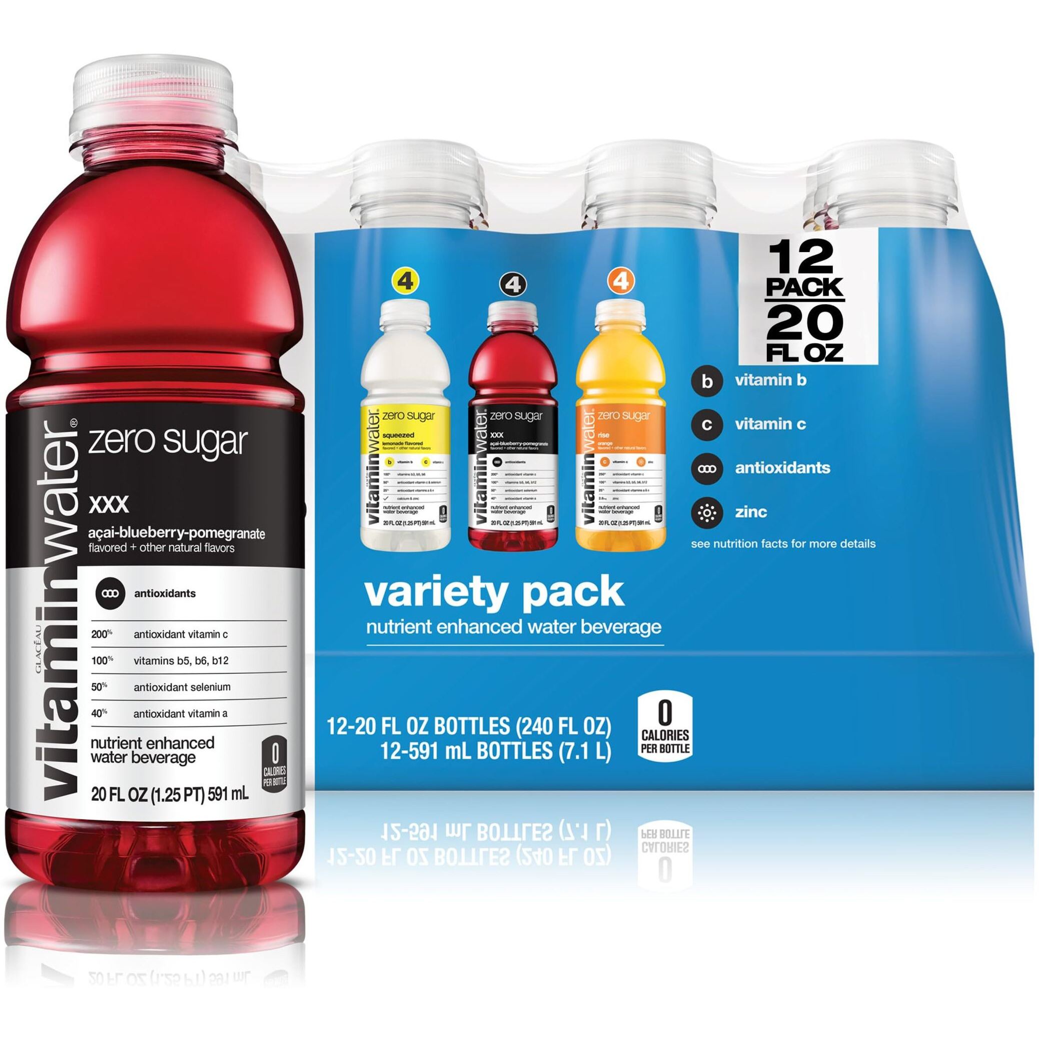 Vitaminwater Zero Variety Pack Nutrient Enhanced Water W/ Vitamins, 20 Fl Oz, 12 Pack