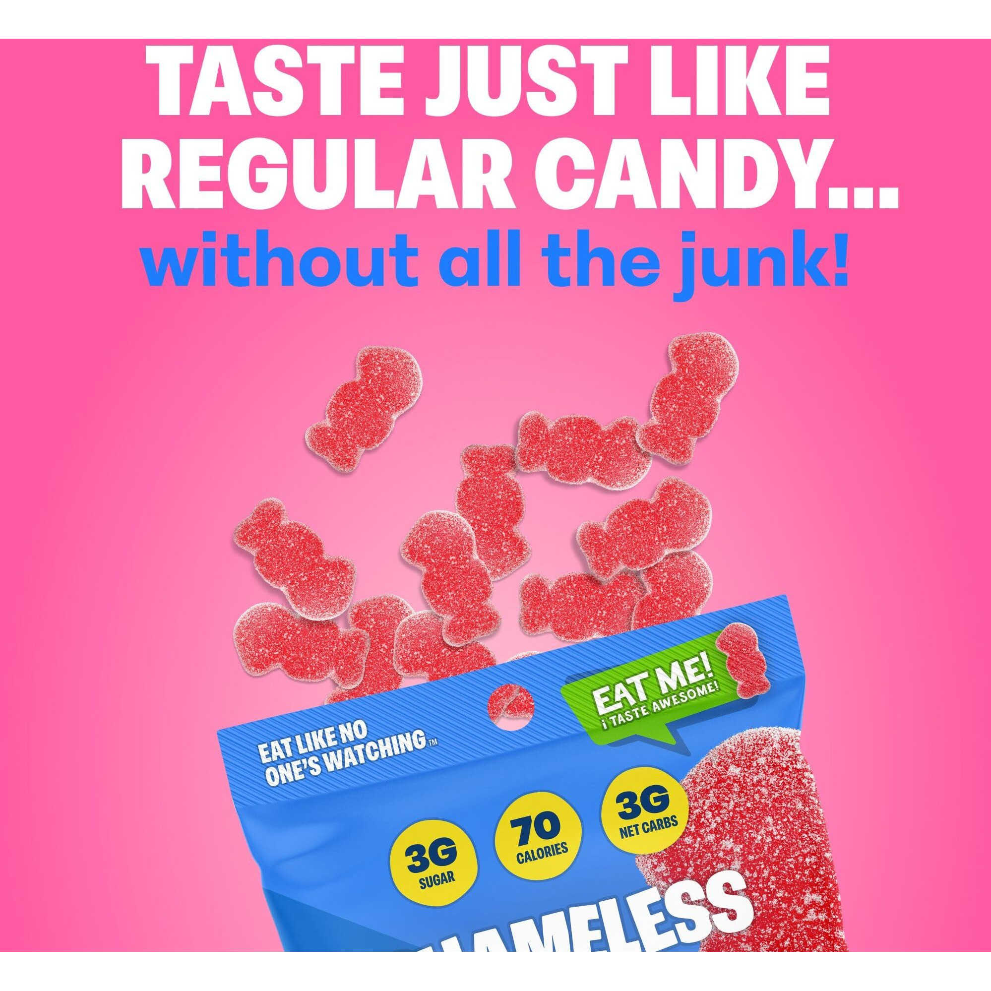 Shameless Snacks - Healthy Low Calorie Snacks, Low Carb Keto Gummies (Gluten Free Candy) - 6 Pack Red Raspberry Sour Scouts