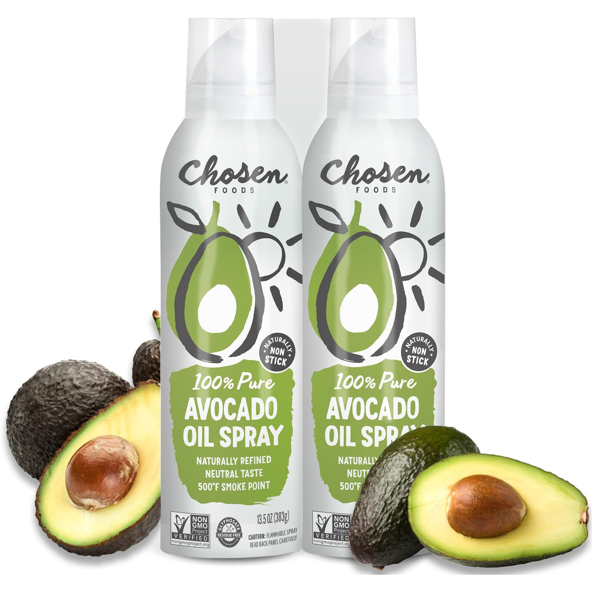 Chosen Foods 100% Pure Avocado Oil Spray, Keto And Paleo Diet Friendly, Kosher Cooking Spray For Baking, High-Heat Cooking And Frying (13.5 Oz, 2 Pack)