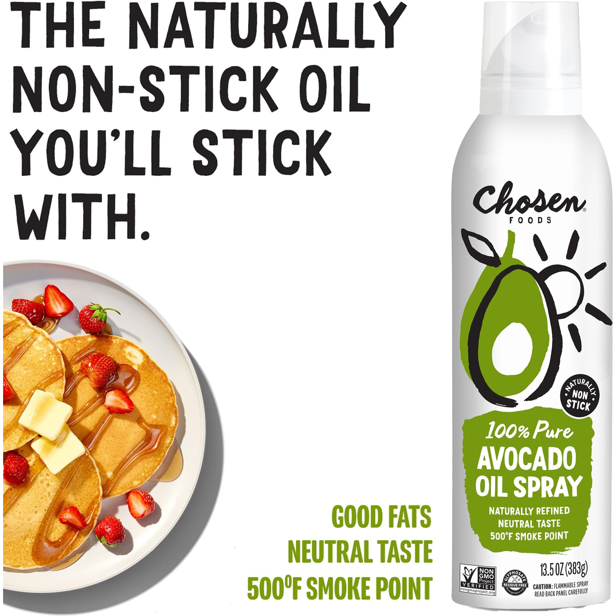 Chosen Foods 100% Pure Avocado Oil Spray, Keto And Paleo Diet Friendly, Kosher Cooking Spray For Baking, High-Heat Cooking And Frying (13.5 Oz, 2 Pack)