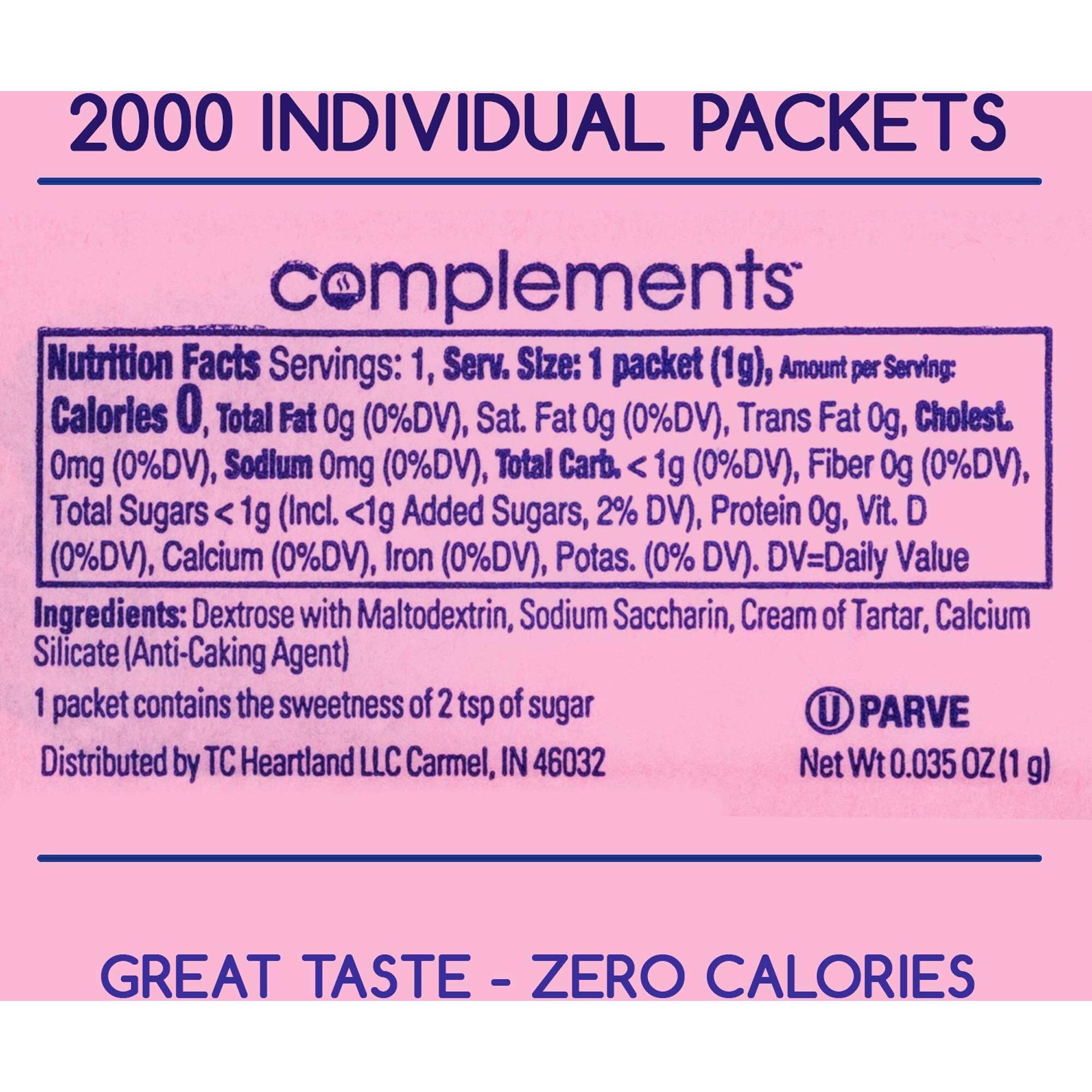 Complements Zero Calorie Saccharin Pink Sweetener Packets, 2000 Count
