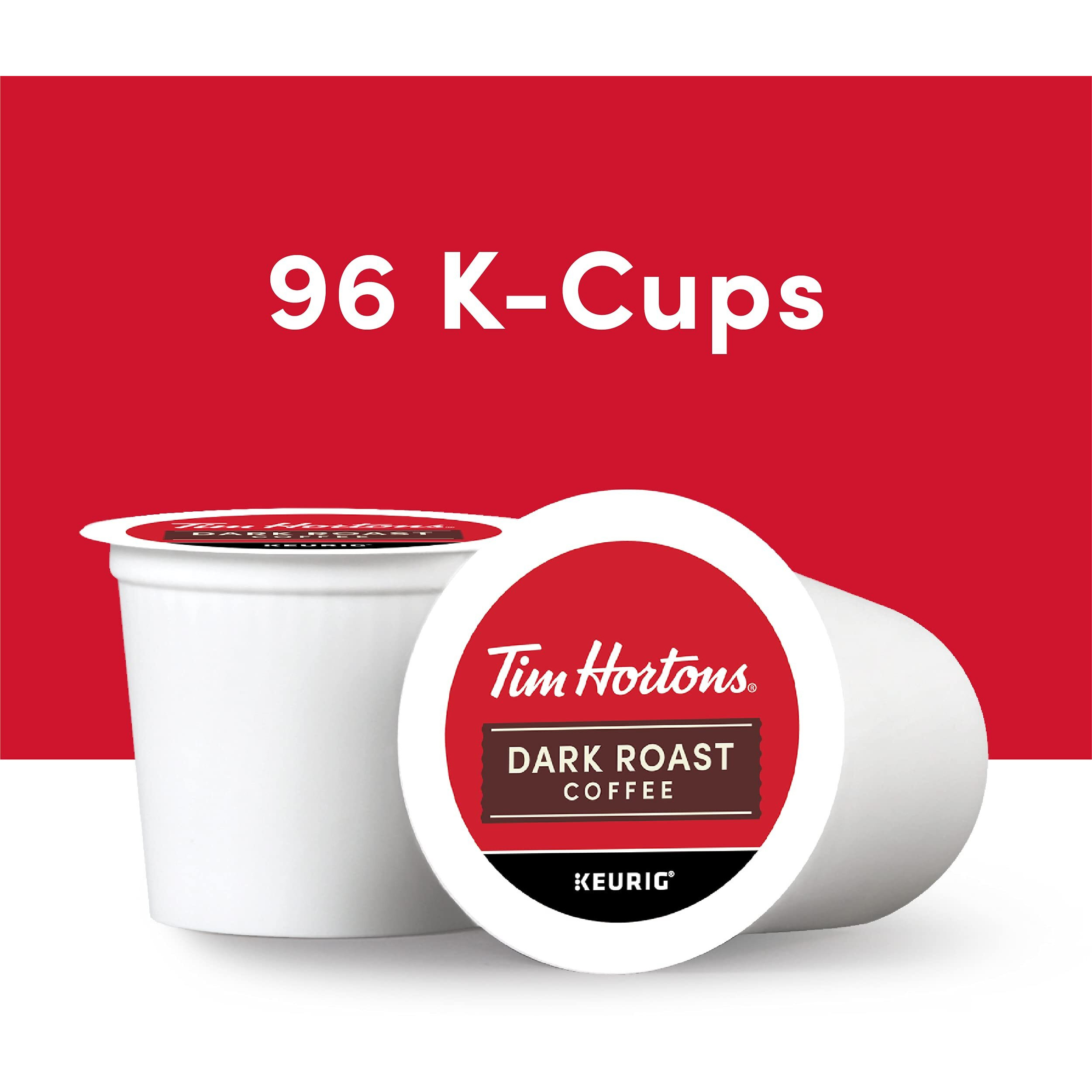 Tim Hortons Dark Roast Coffee, Single-Serve K-Cup Pods Compatible With Keurig Brewers, 96Ct K-Cups, Red -24 Count (Pack Of 4)
