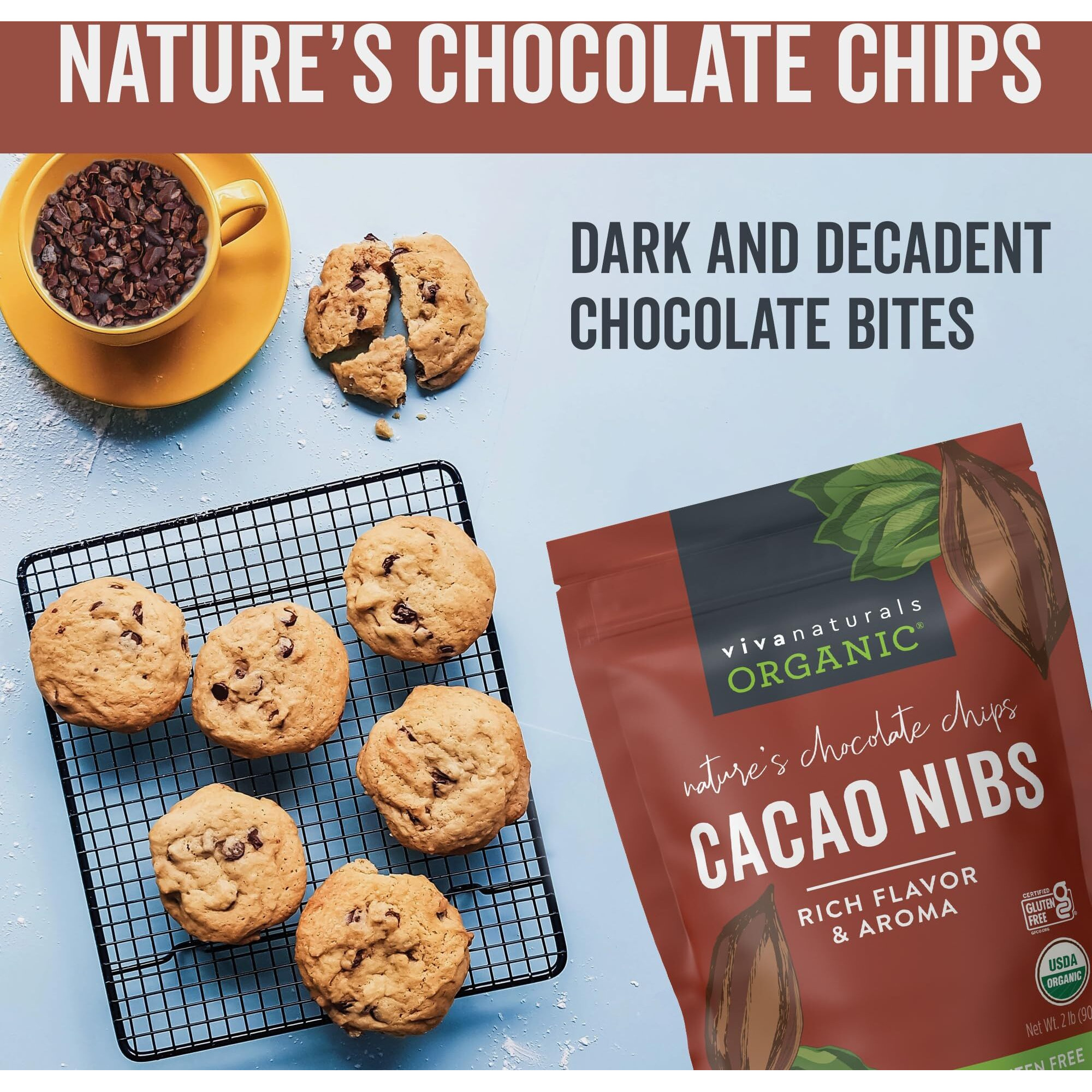 Viva Naturals Organic Cacao Nibs, 2 Lb - Certified Keto And Vegan Superfood, Perfect For Gluten Free Baking And Smoothie Topper, Premium Criollo Beans, Non-Gmo