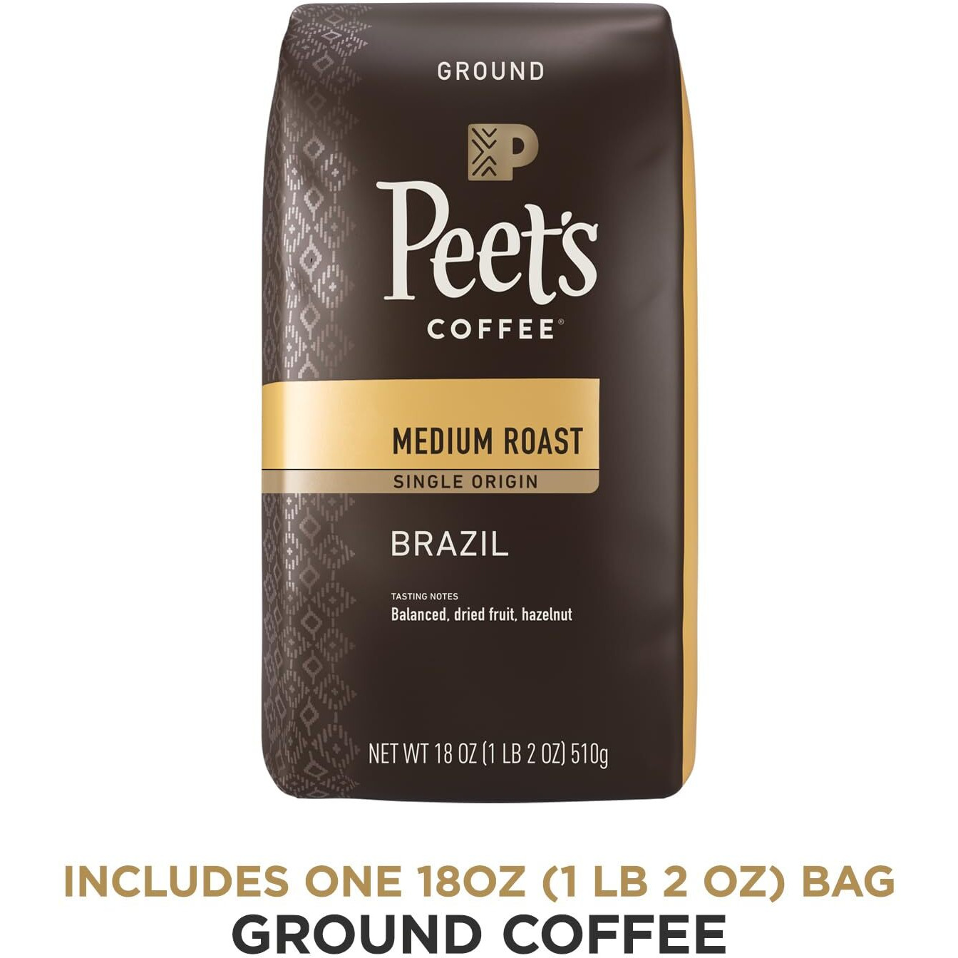 Peet's Coffee, Medium Roast Ground Coffee - Single Origin Brazil 18 Ounce Bag