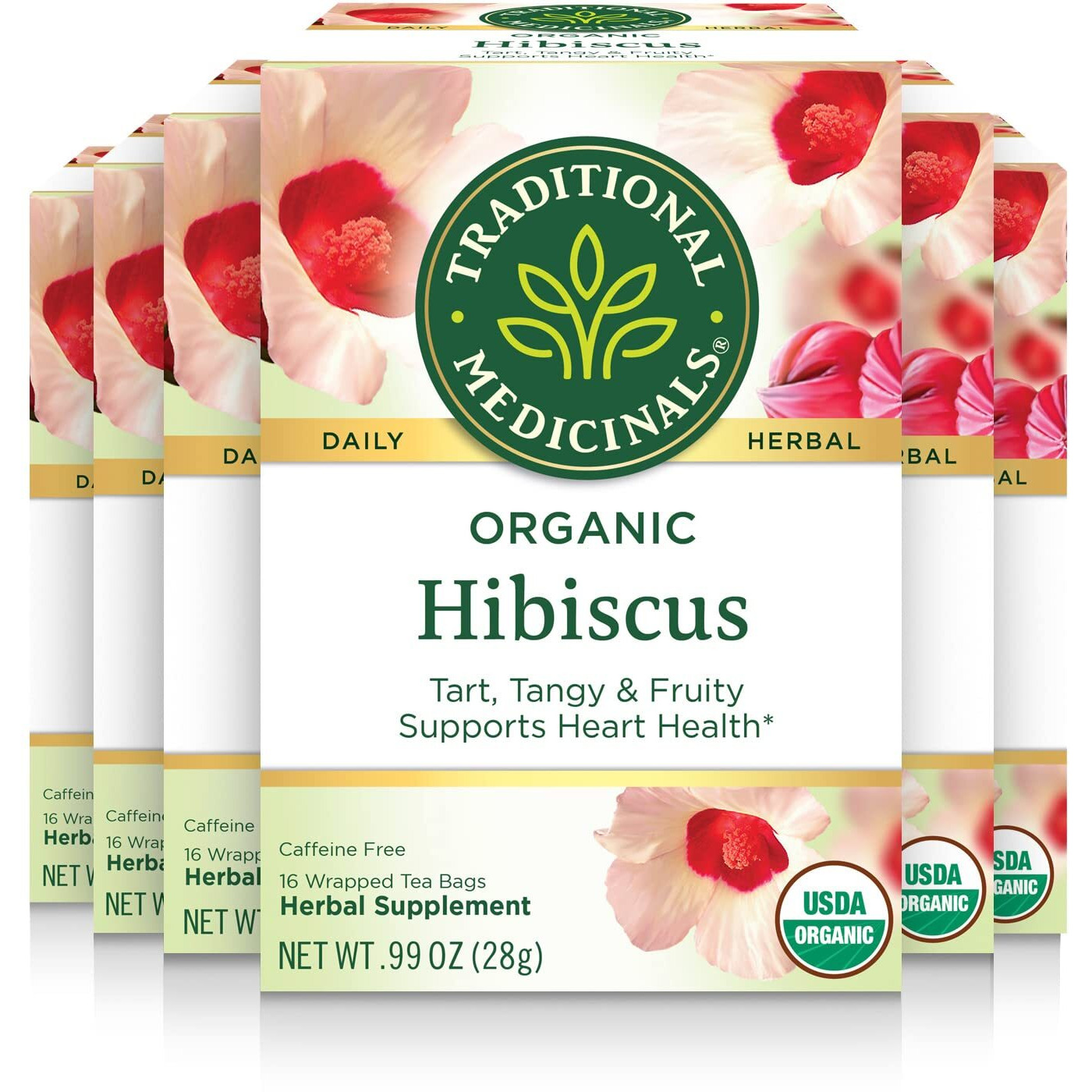 Traditional Medicinals Organic Hibiscus Herbal Tea (Pack Of 6), Supports Cardiovascular Health, 16 Tea Bags (Pack Of 6) Packaging May Vary