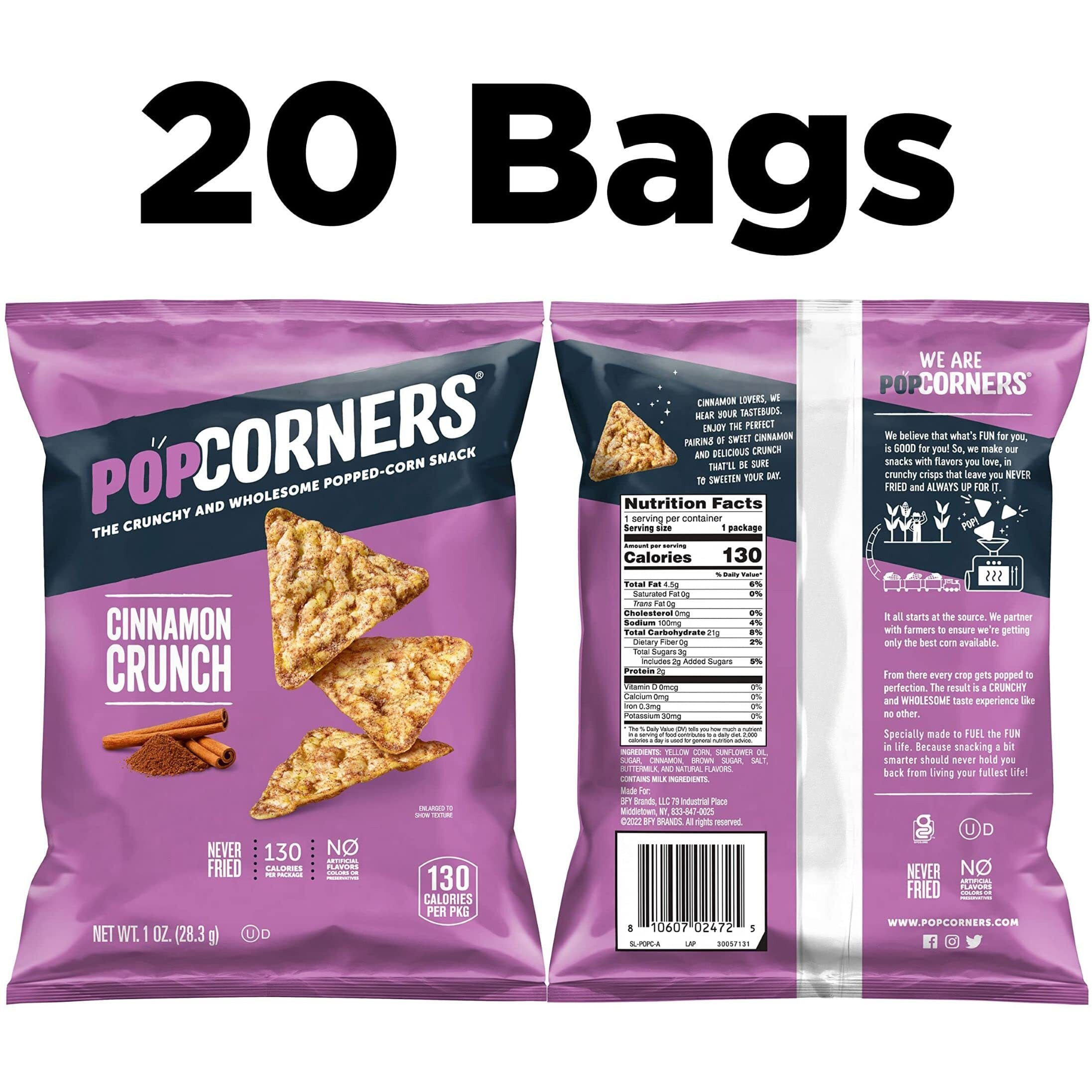 Popcorners Popped Corn Snacks, Cinnamon Crunch, 1 Ounce (Pack Of 20) (Packaging May Vary)