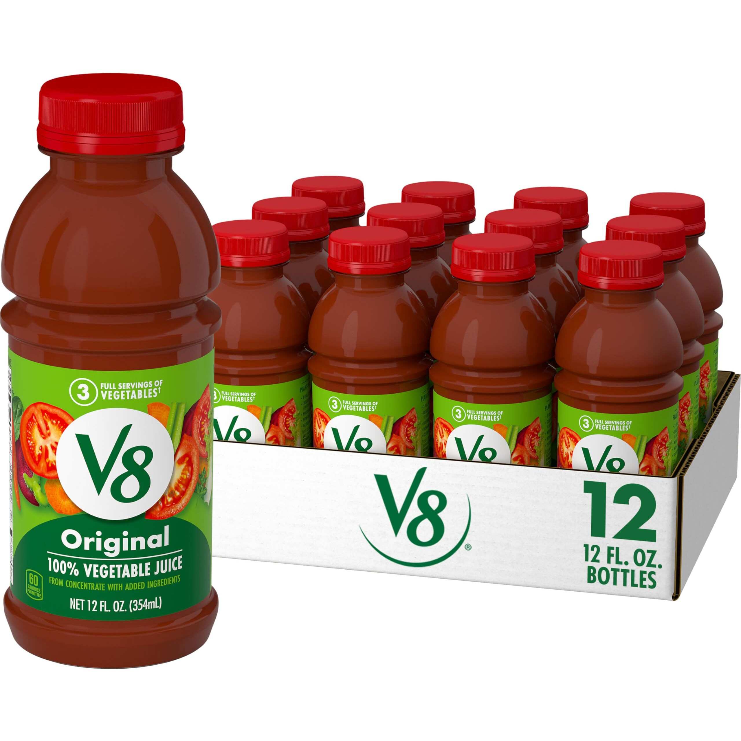 V8 Original 100% Vegetable Juice, 12 Fl Oz Bottle (12 Pack)