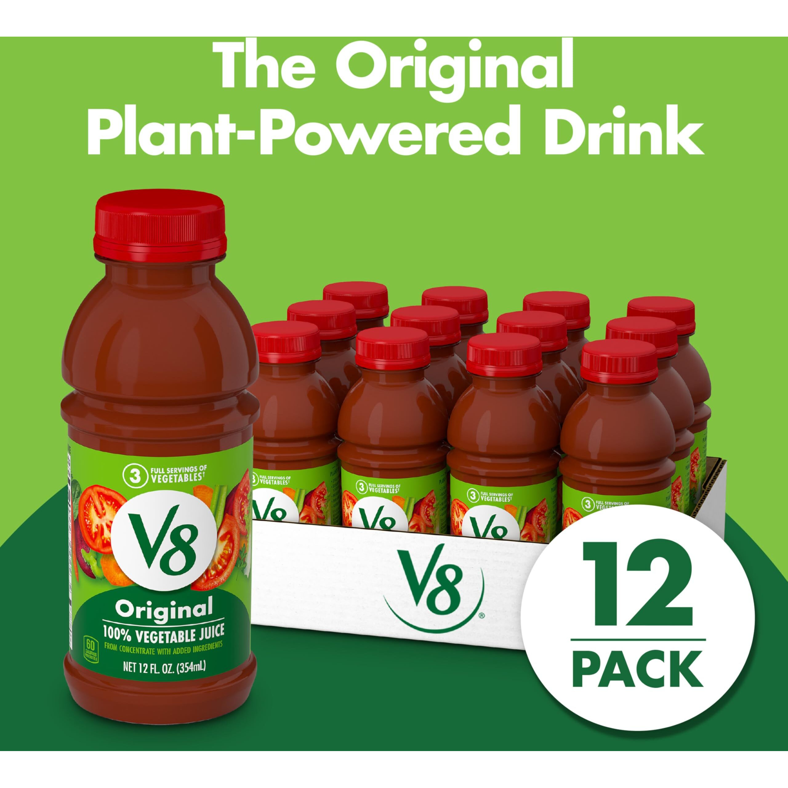 V8 Original 100% Vegetable Juice, 12 Fl Oz Bottle (12 Pack)