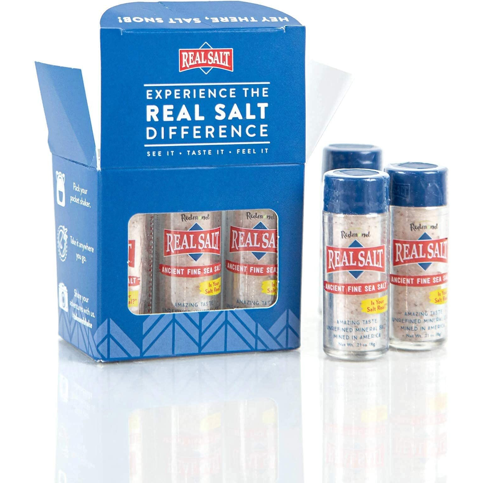 Redmond Real Sea Salt - Natural Unrefined Gluten Free Fine, 0.21 Ounce Pocket Shaker (6 Pack)