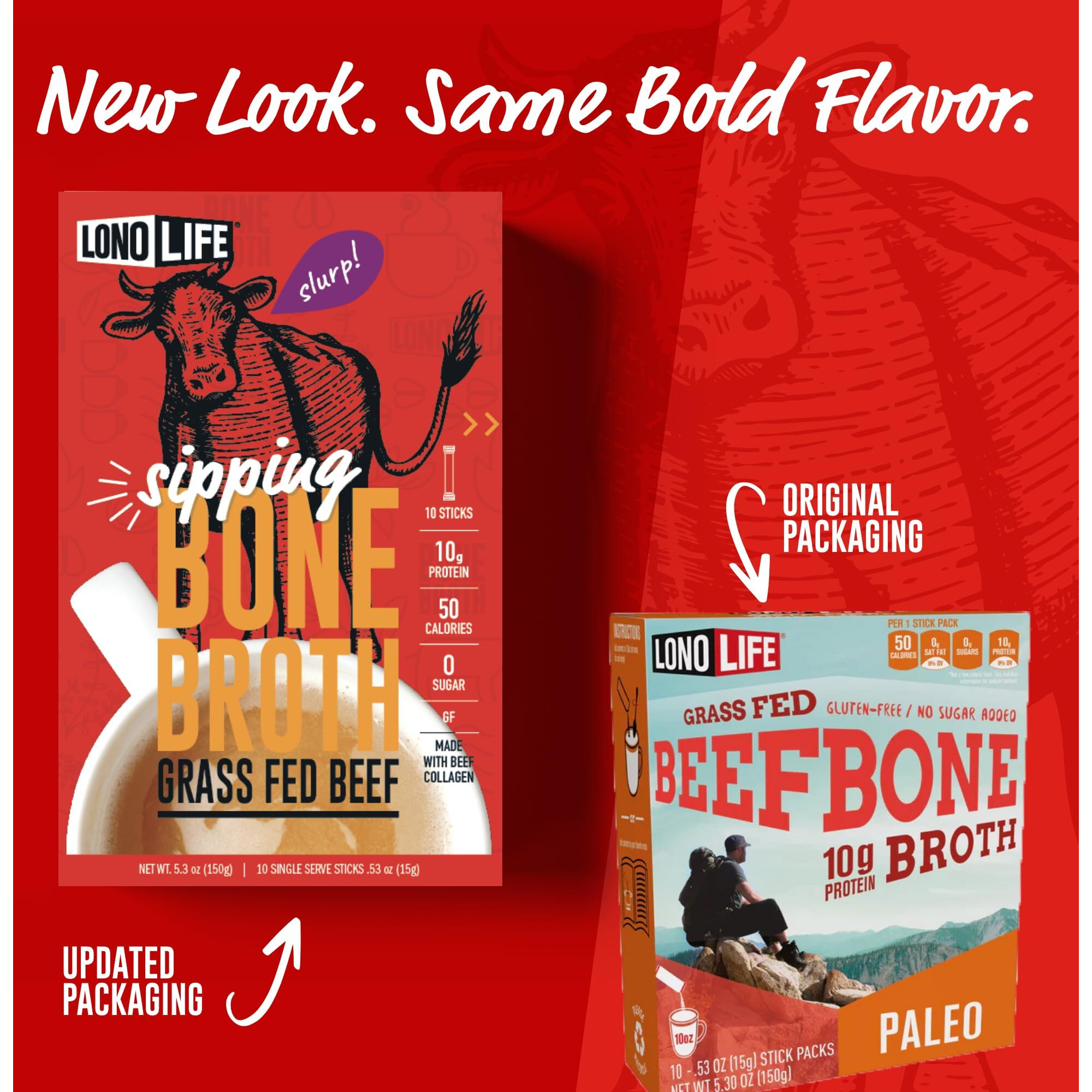 Lonolife Beef Bone Broth Powder Mix | Grass-Fed, 10G Protein | Collagen-Rich, Keto & Paleo Friendly | Natural Ingredients | 24 Portable Stick Pack Servings