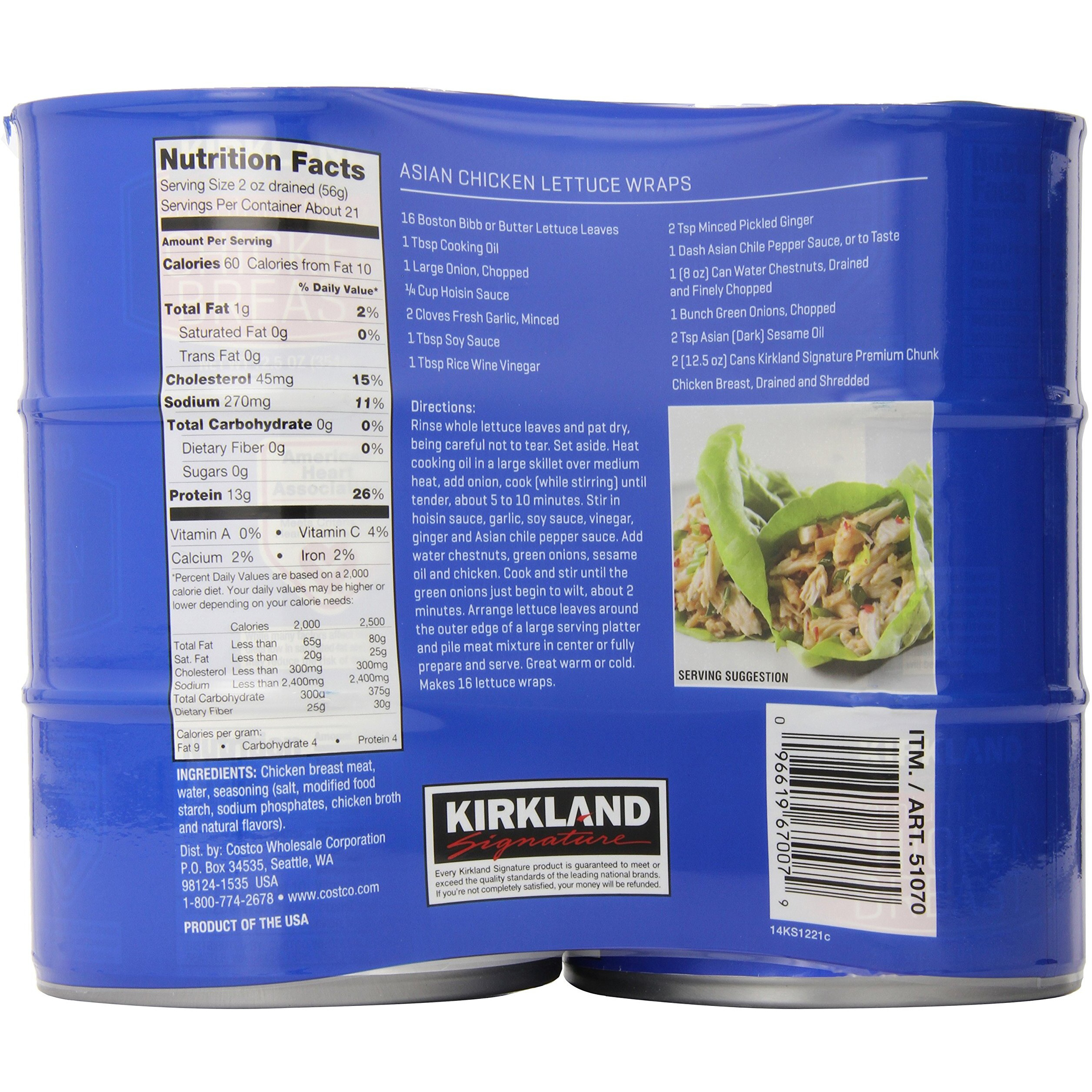 Kirkland Signature Premium Chunk Chicken Breast Packed In Water, 12.5 Ounce, 6 Count