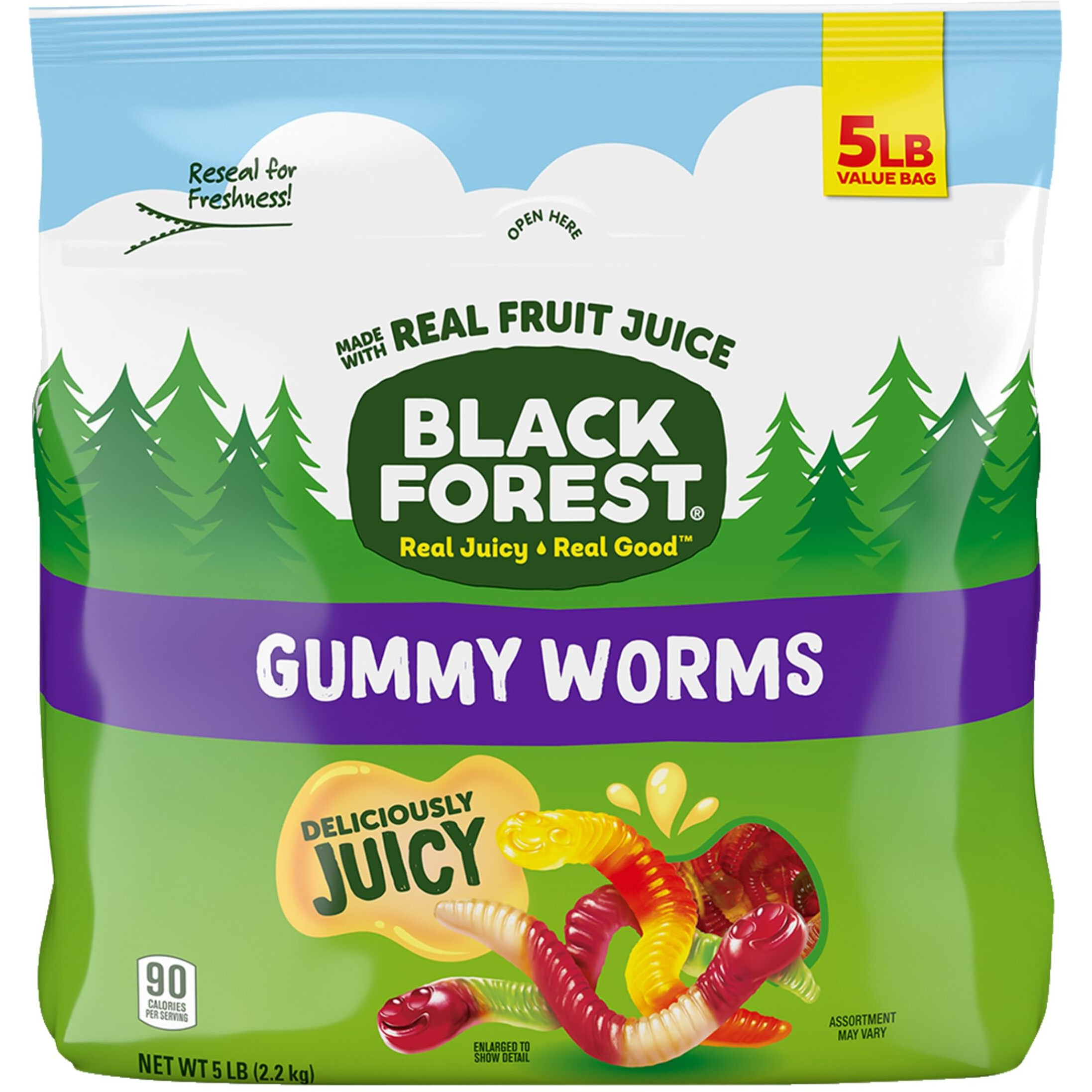 Black Forest Gummy Worms Candy, Made With Real Fruit Juice, Resealable Bag, 5 Pound Bulk Bag