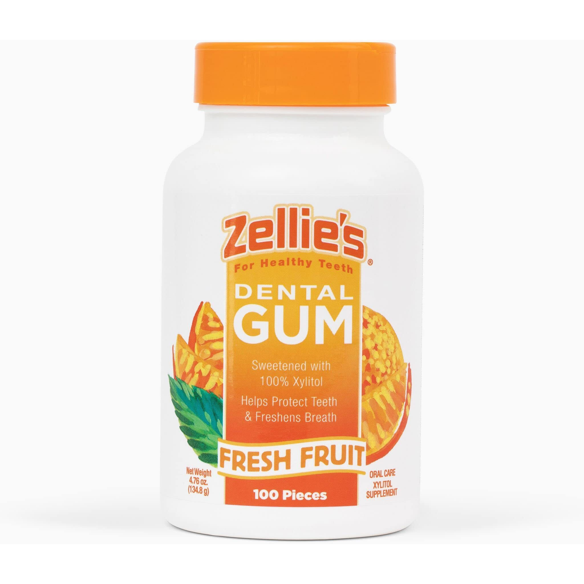 Zellie's | 100% Xylitol Sugar Free Fresh Fruit Chewing Gum | Fresh Fruit Flavor (100 Count (Pack Of 1))