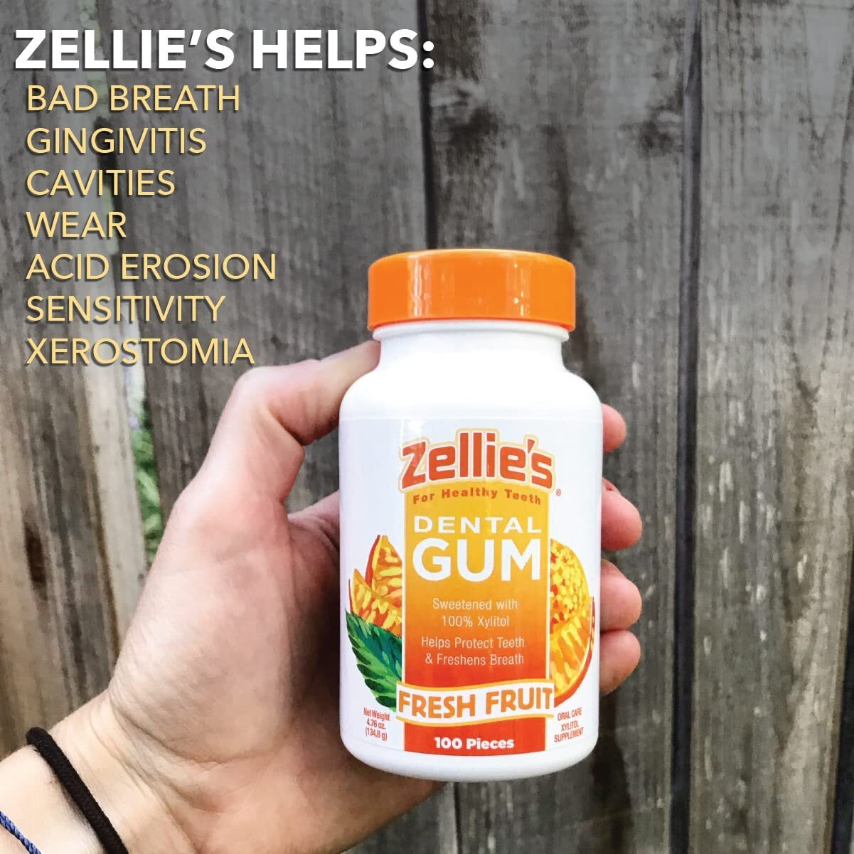 Zellie's | 100% Xylitol Sugar Free Fresh Fruit Chewing Gum | Fresh Fruit Flavor (100 Count (Pack Of 1))