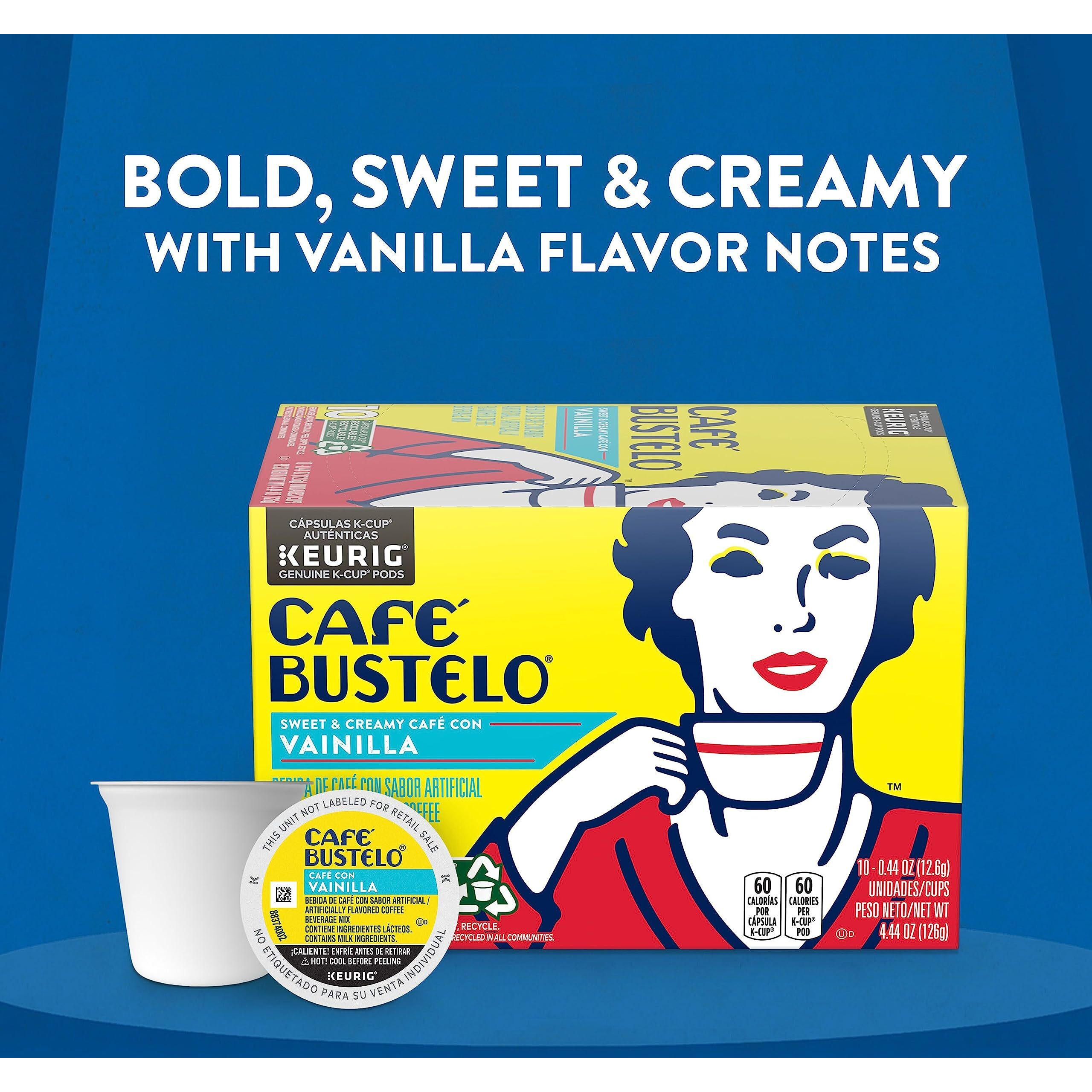 Caf   Bustelo Sweet & Creamy Caf   Con Vainilla Flavored Coffee, 60 Keurig K-Cup Pods