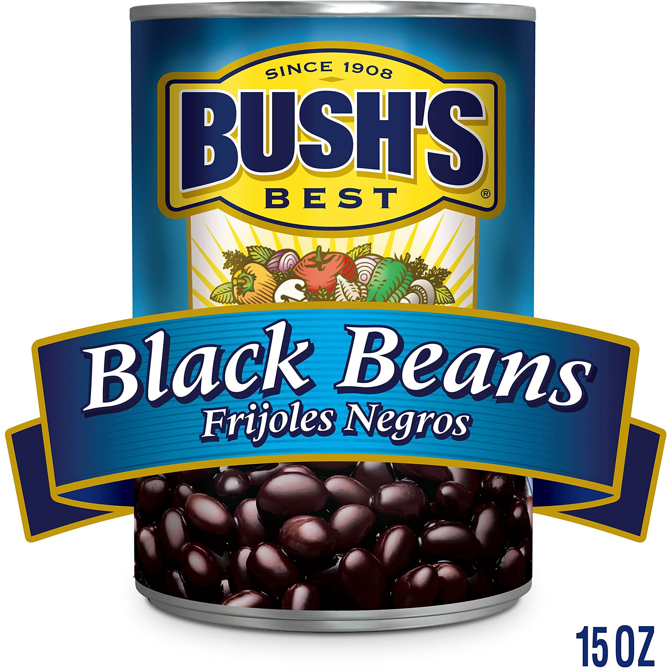 Bush's Best 15 Oz Canned Black Beans, Source Of Plant Based Protein And Fiber, Low Fat, Gluten Free, (Pack Of 12)