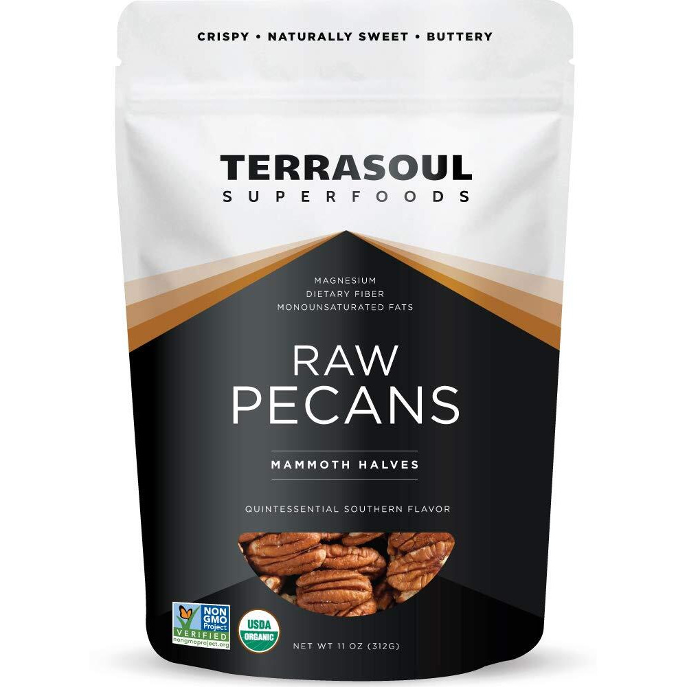 Terrasoul Superfoods Organic Pecans, 11 Oz (Pack Of 1) - Mammoth Halves | Fresh | Raw