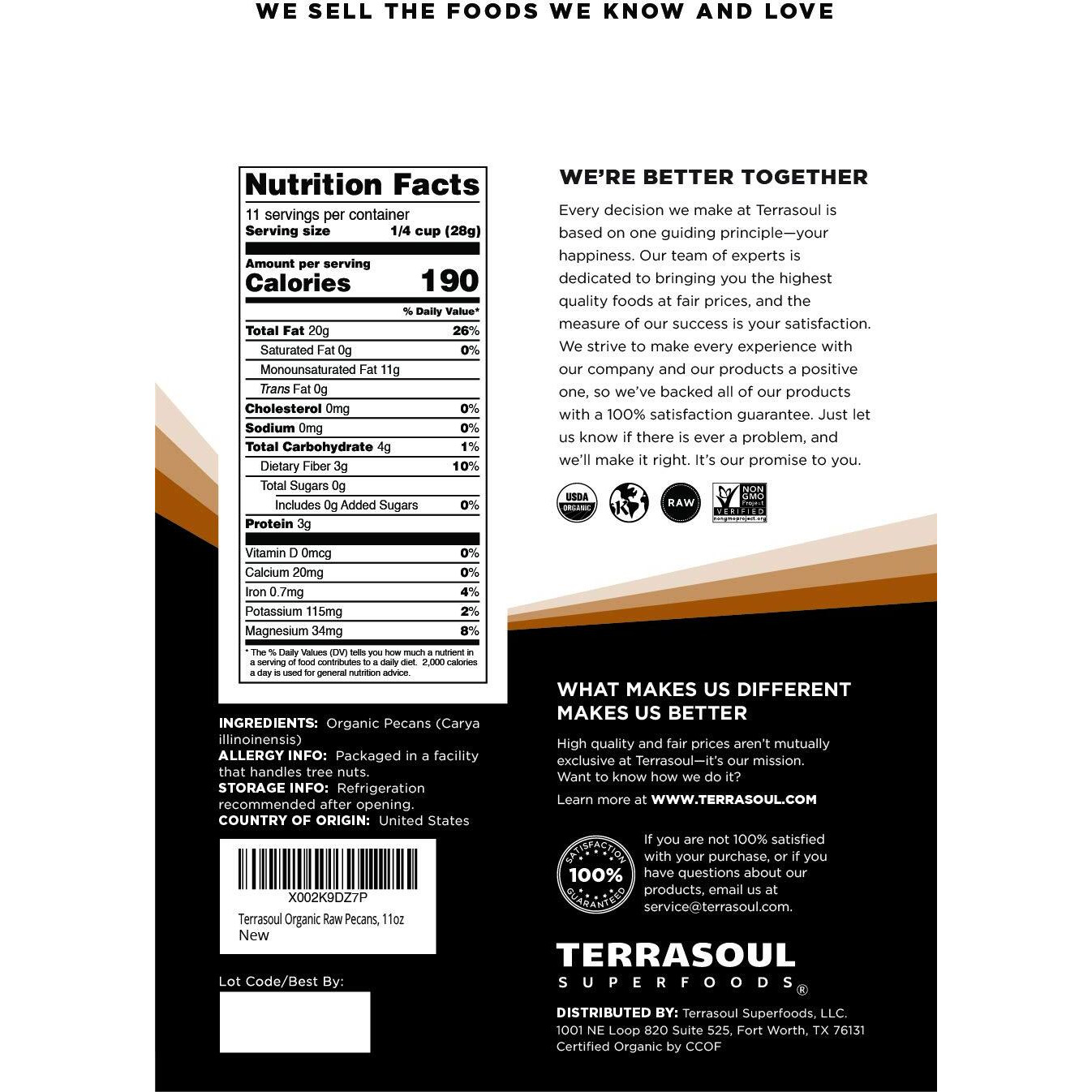 Terrasoul Superfoods Organic Pecans, 11 Oz (Pack Of 1) - Mammoth Halves | Fresh | Raw