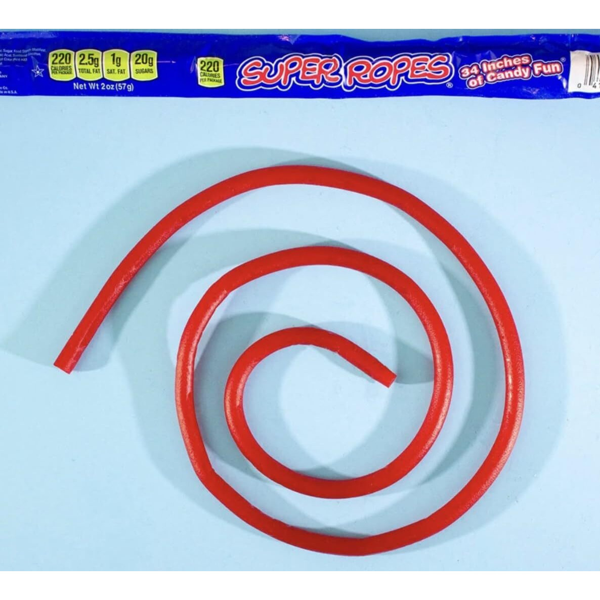 Super Ropes 34"" Individually Wrapped Rope, 2Oz (15 Pack), Red Licorice Candy Rope