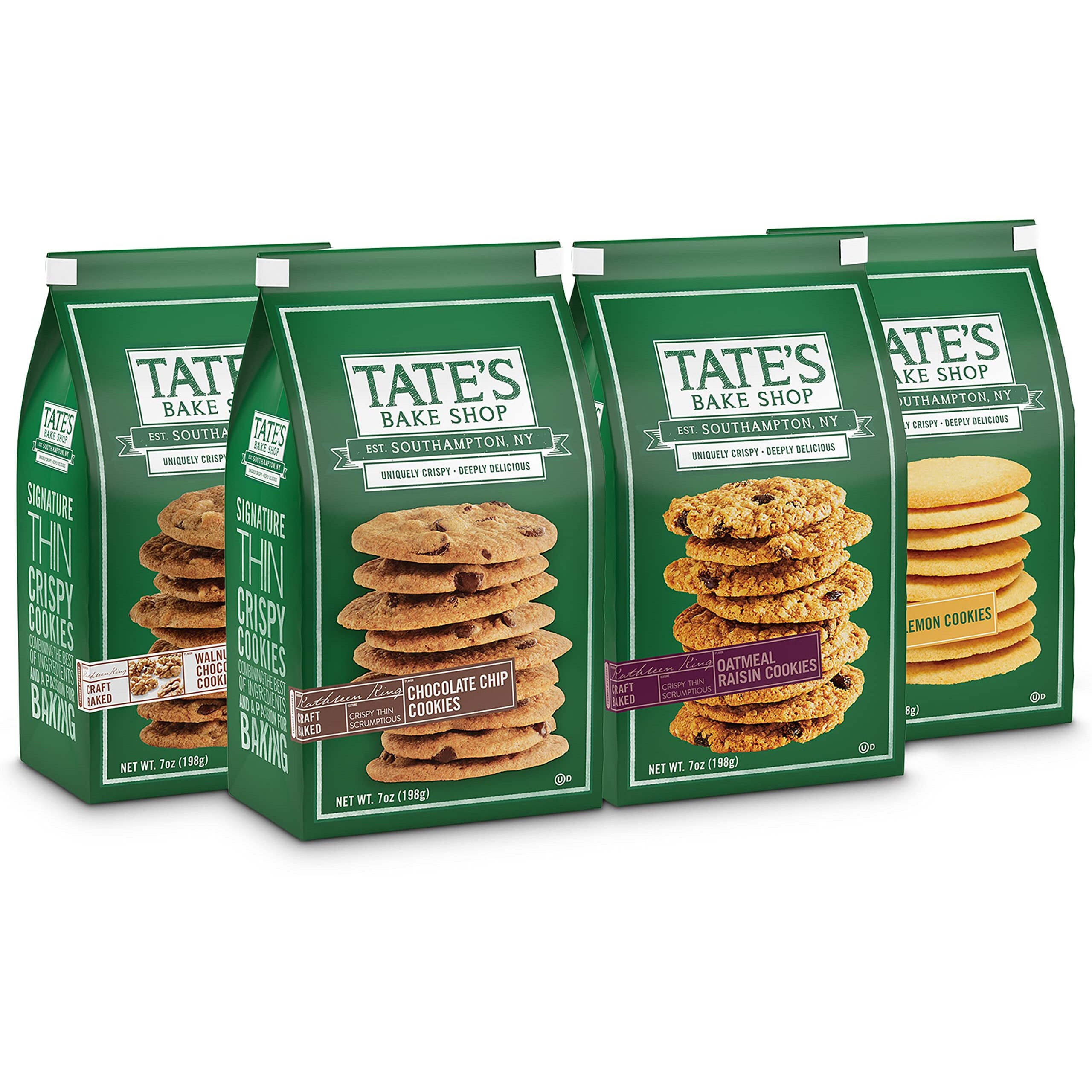 Tate's Bake Shop Cookies Variety Pack, Oatmeal Raisin Cookies, Chocolate Chip Cookies, Lemon Cookies & Chocolate Chip Walnut Cookies, 4 - 7 Oz Bags