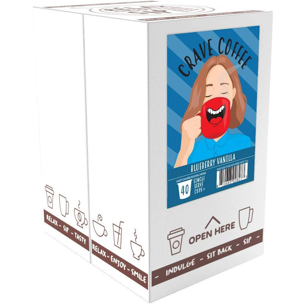 Crave Beverages Flavored Coffee Pods Compatible With 2 K-Cup Brewers, Blueberry Vanilla, 40 Count