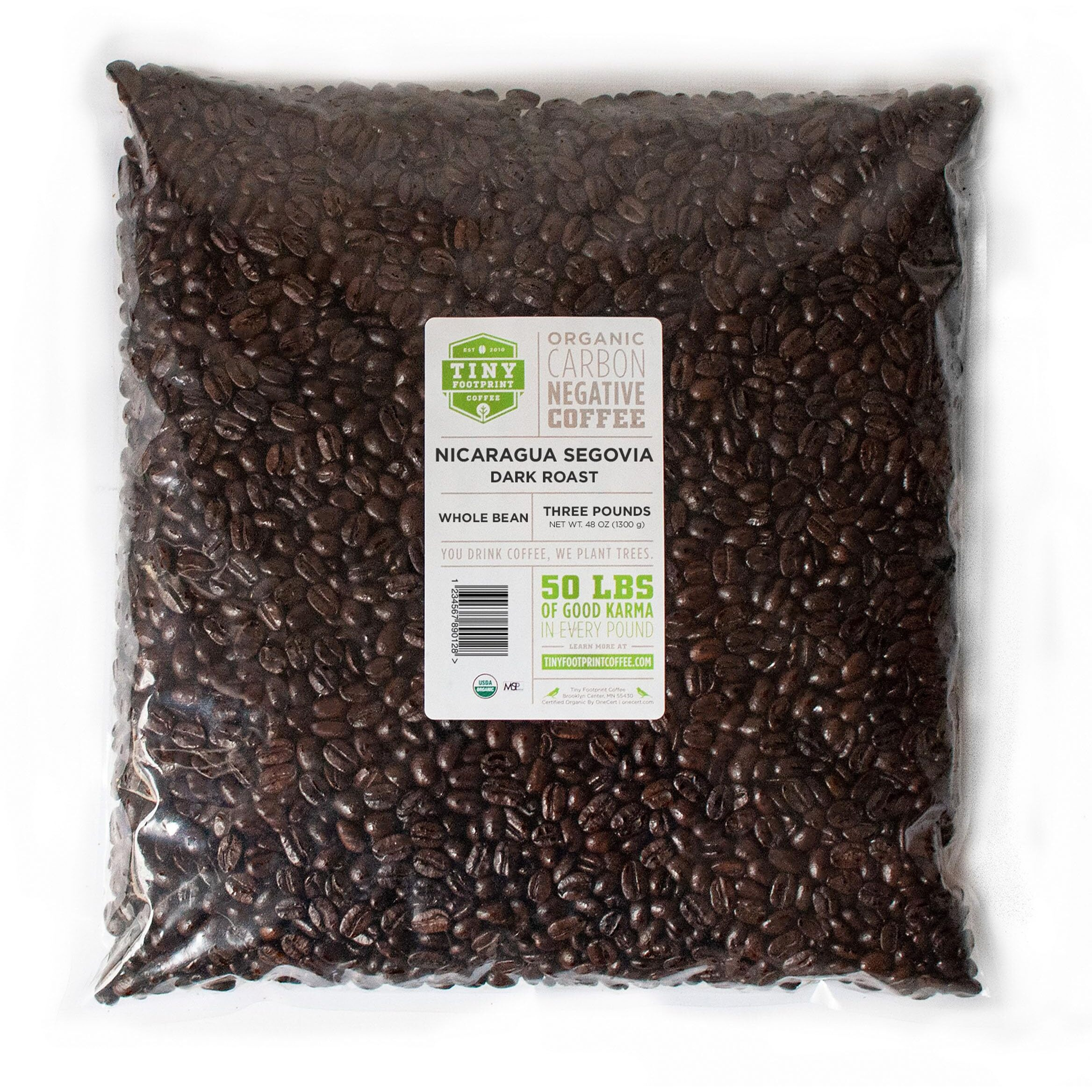 Tiny Footprint Coffee - Fair Trade Organic Nicaragua Segovia Dark Roast | Whole Bean Coffee | Usda Organic | Fair Trade Certified | Carbon Negative | 3 Pound