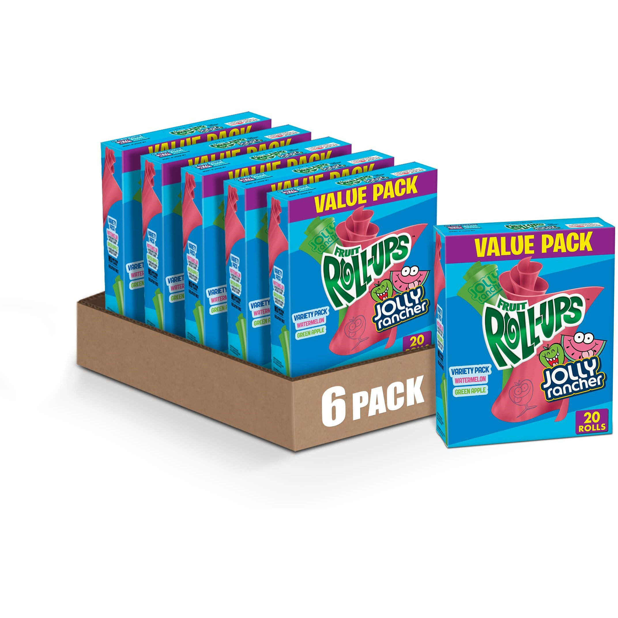 Fruit Roll-Ups Fruit Flavored Snacks, Jolly Rancher, Variety Pack, 20 Ct (Pack Of 6)