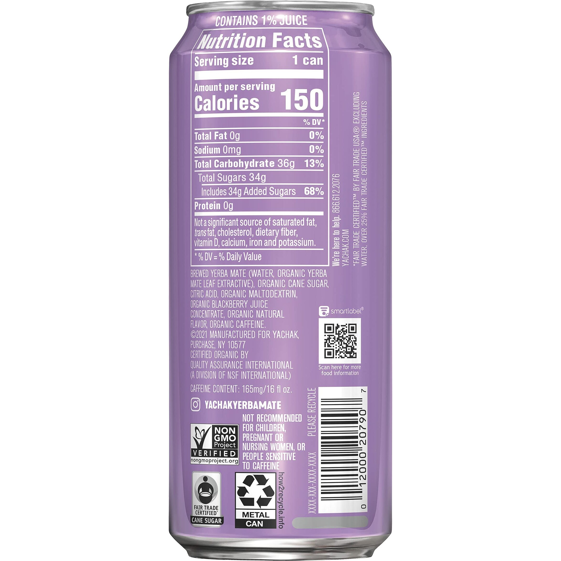 Yachak Yerba Mate Drink, Blackberry, 16 Fl Oz Cans, Pack Of 12