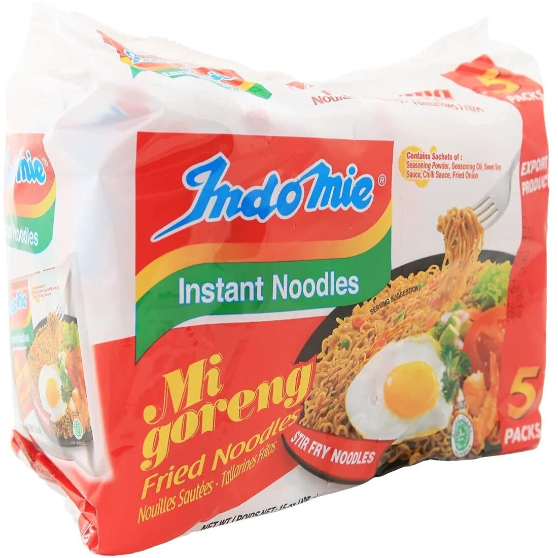 Indomie Mi Goreng Instant Stir Fry Noodles, Halal Certified, Original Flavor, 5 Count - Pack Of 6