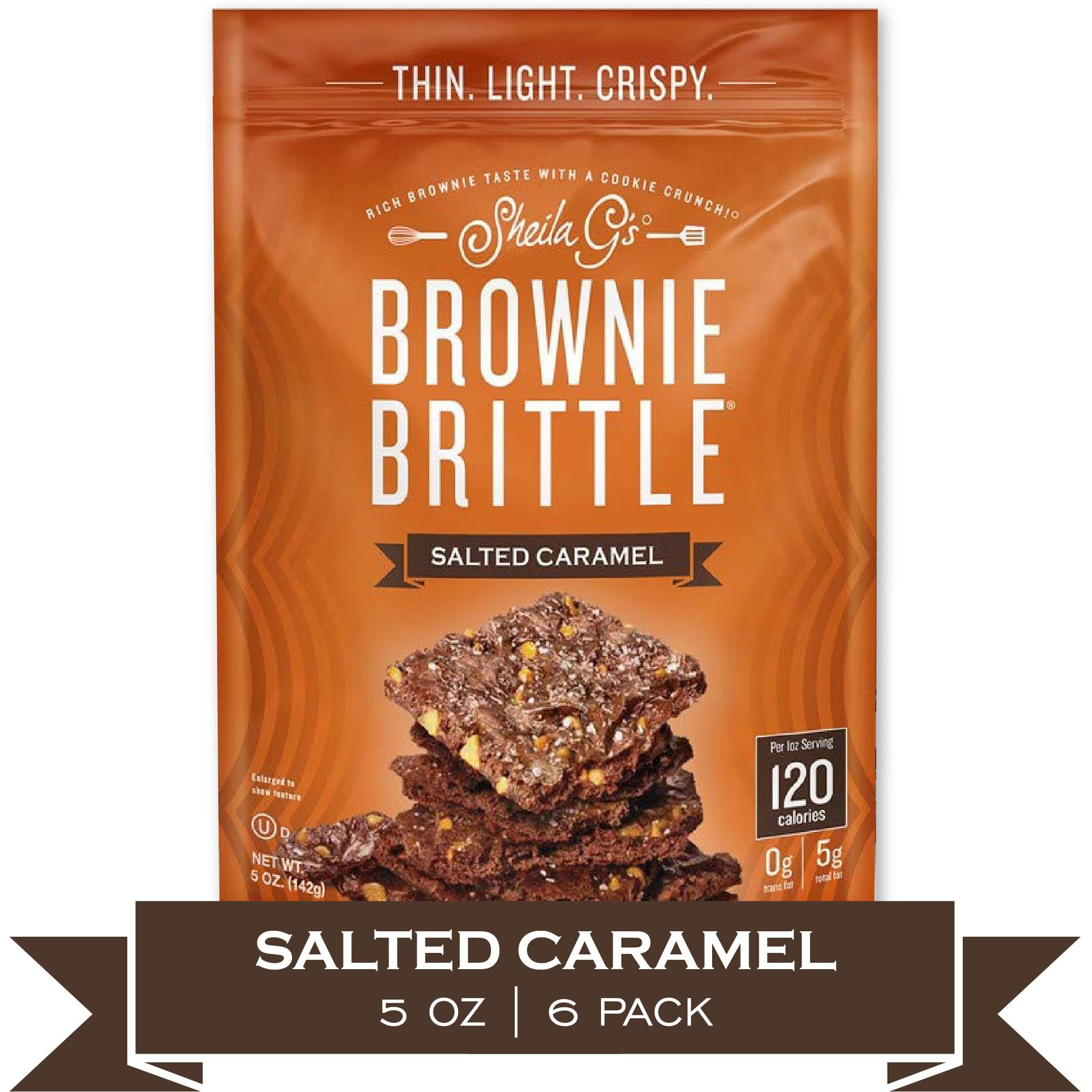 Sheila G's Brownie Brittle - Salted Caramel Thin And Crispy Sweet Snacks (Pack Of 6, 5 Oz), Rich Gourmet Brownie Bites Dessert