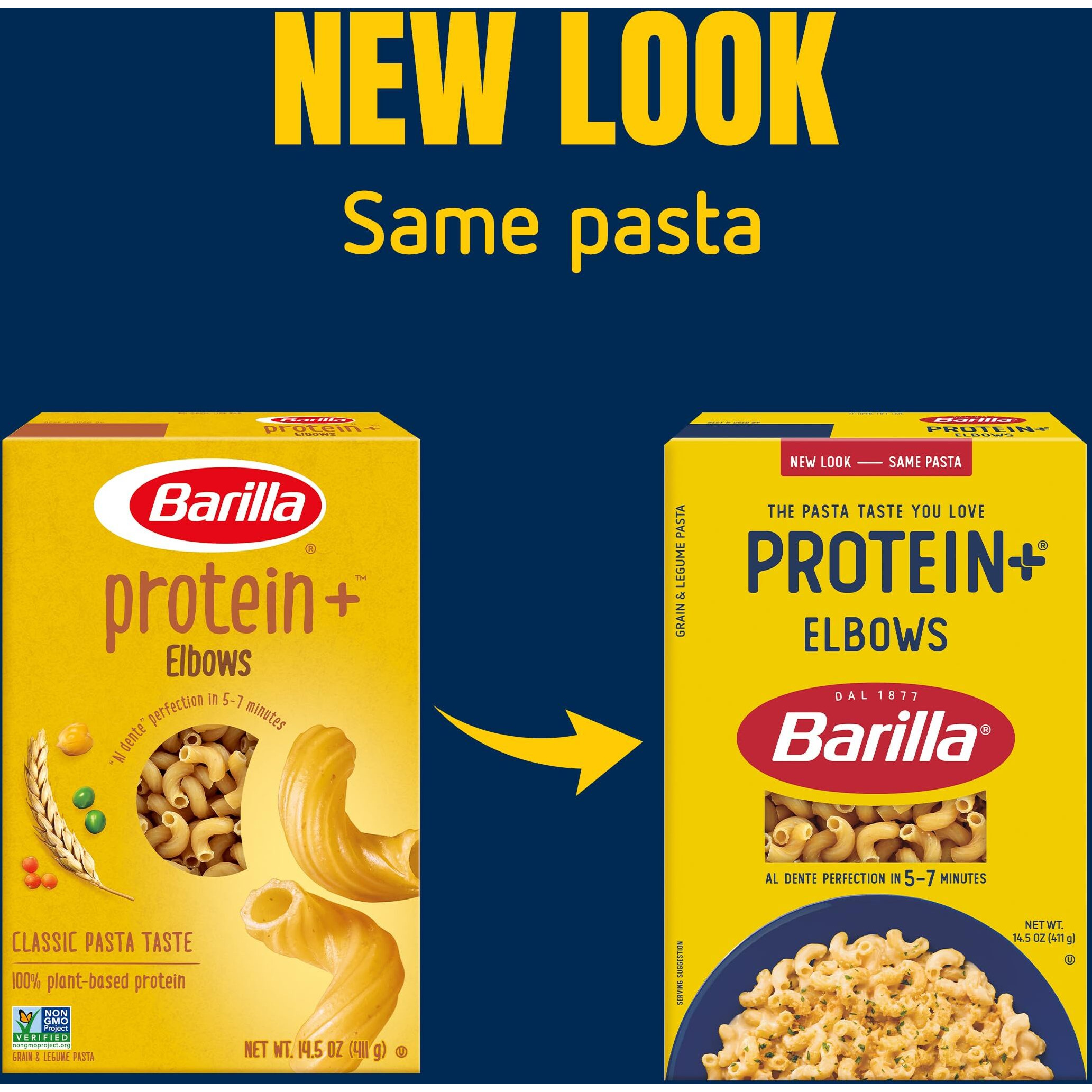 Barilla Protein+ (Plus) Rotini Pasta, 14.5 Ounce (Pack Of 12) - Plant Based Pasta - Made From Lentils, Chickpeas & Peas - Non-Gmo, Kosher Certified And Vegan