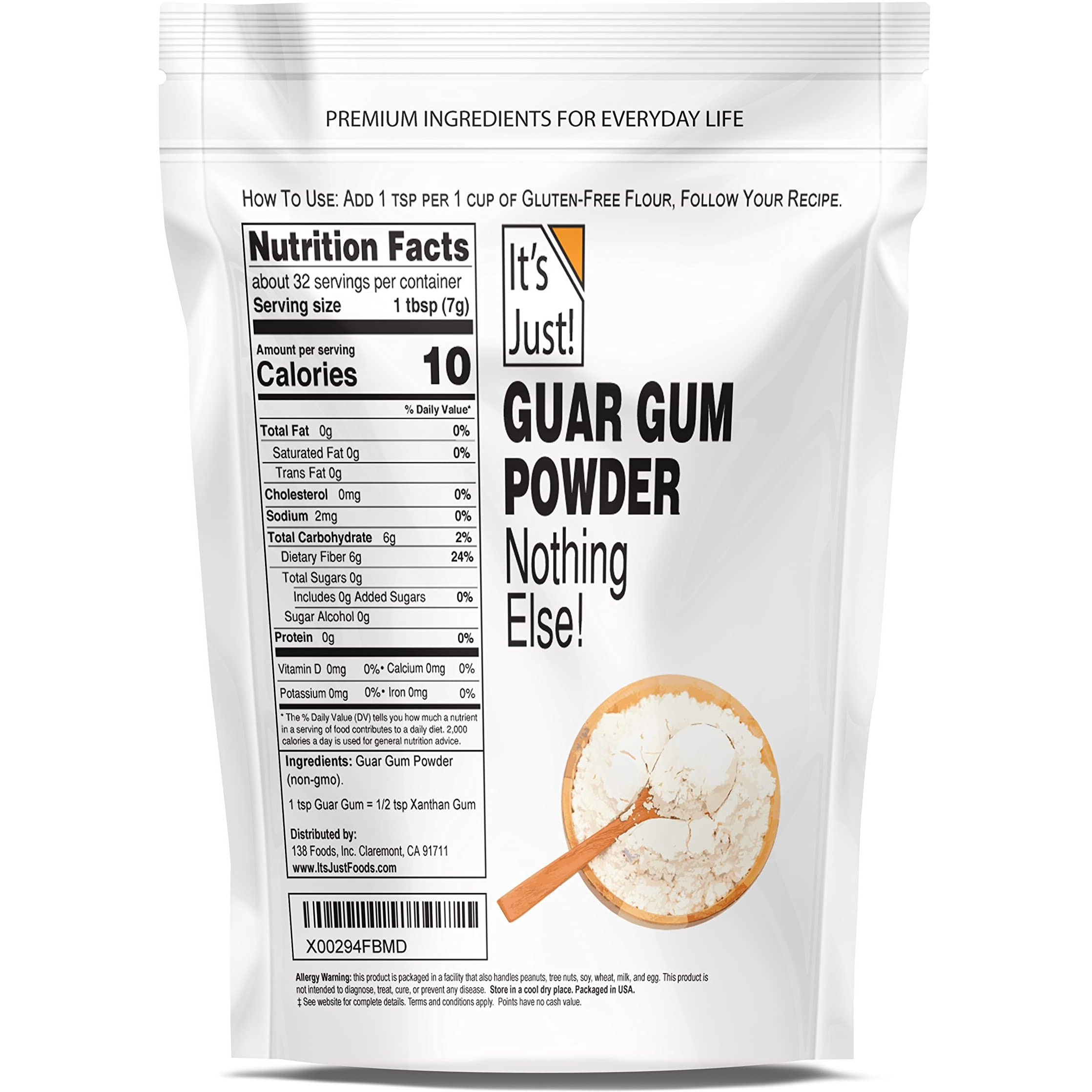 It's Just - Guar Gum, Thickens Cold Items, Keto Baking, Gluten-Free, Substitute Xanthan Gum, 8Oz
