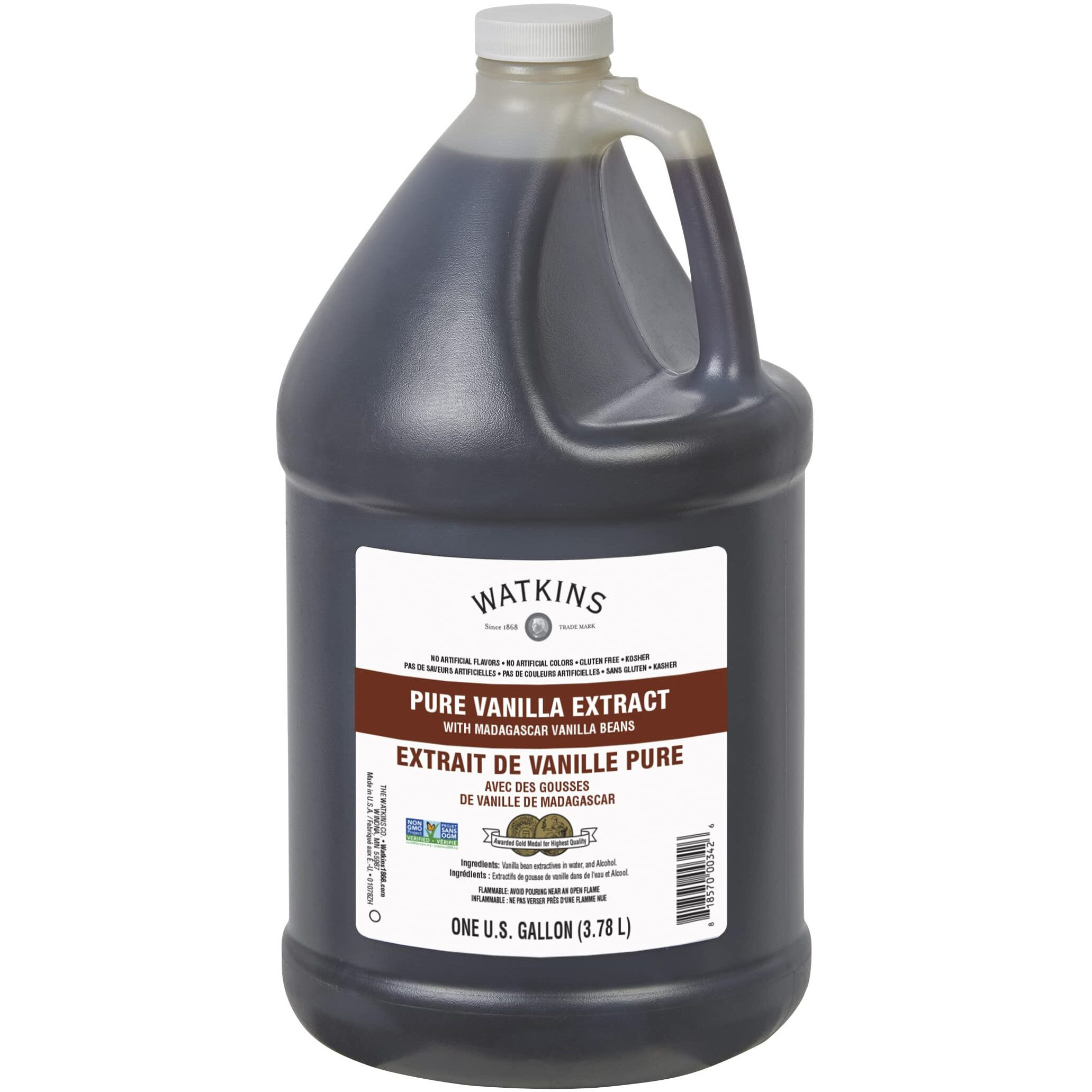 Watkins Pure Vanilla Extract, With Madagascar Vanilla Beans, Non-Gmo, Kosher, 1 Gallon Bottle, 1-Pack