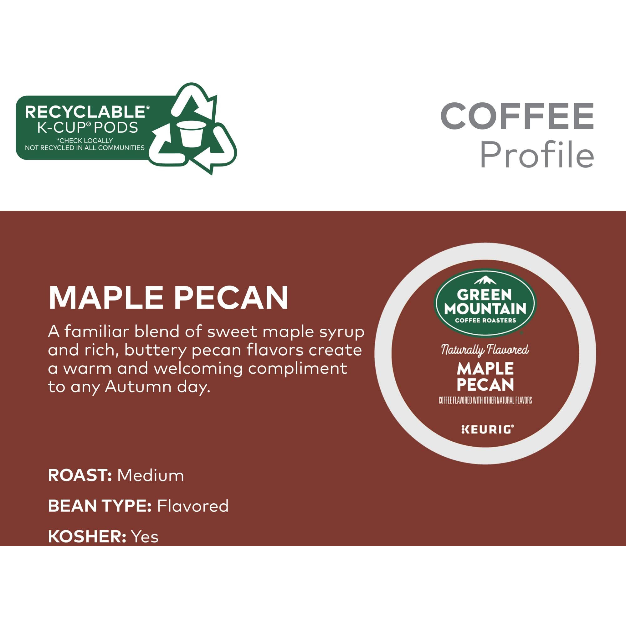 Green Mountain Coffee Roasters Maple Pecan Coffee, Keurig Single Serve K-Cup Pods, 72 Count (6 Packs Of 12)