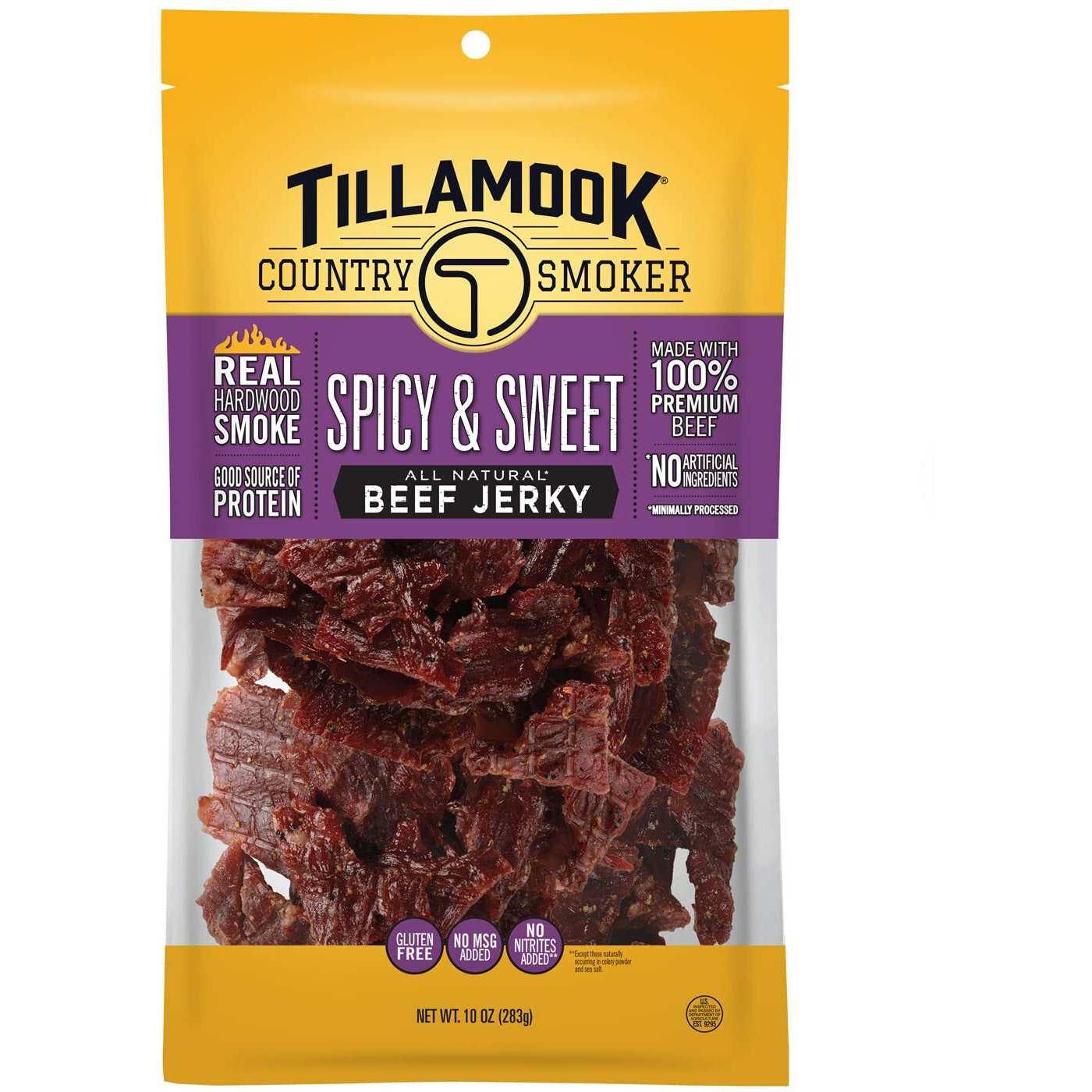 Tillamook Country Smoker Real Hardwood Smoked Beef Jerky, Spicy & Sweet, 10 Ounce