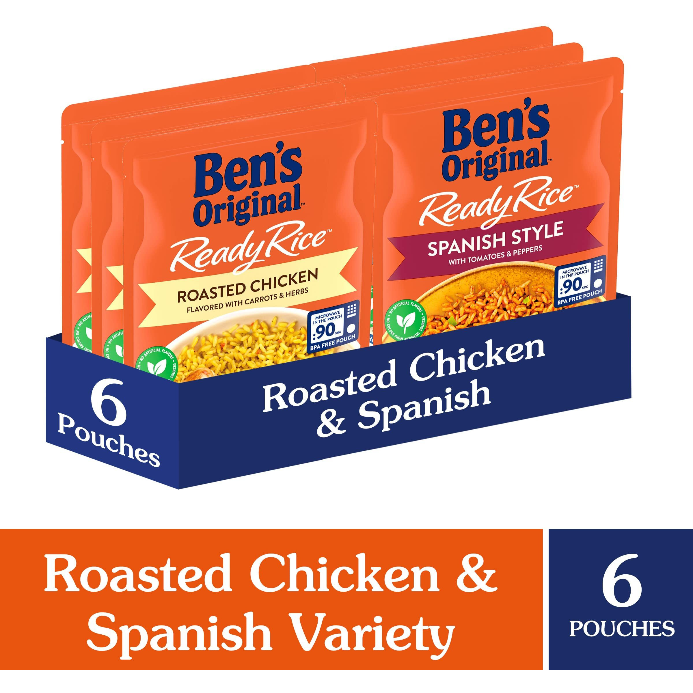 Ben's Original Ready Rice Roasted Chicken And Spanish Style Flavored Rice Variety Pack, Easy Dinner Sides, 8.8 Oz Pouch (Pack Of 6)