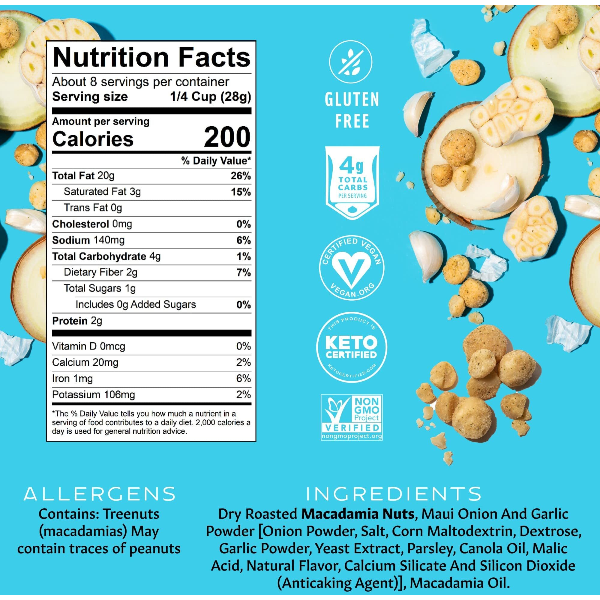 Mauna Loa Premium Hawaiian Roasted Macadamia Nuts, Maui Onion Garlic Flavor, Multi, 8 Ounce