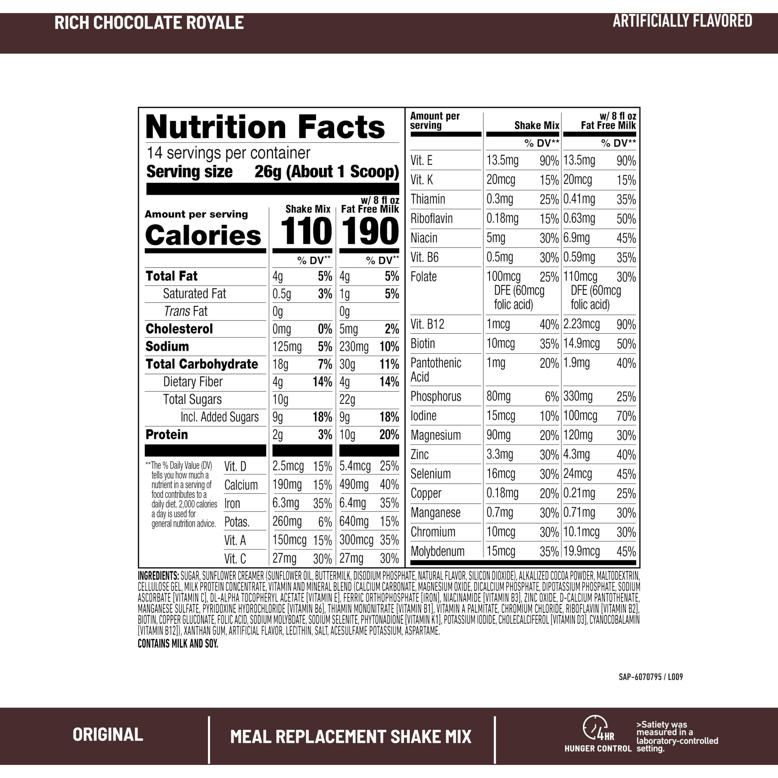 Slimfast Meal Replacement Powder, Original Rich Chocolate Royale, Shake Mix, 10G Of Protein, 14 Servings (Pack Of 3) (Packaging May Vary)