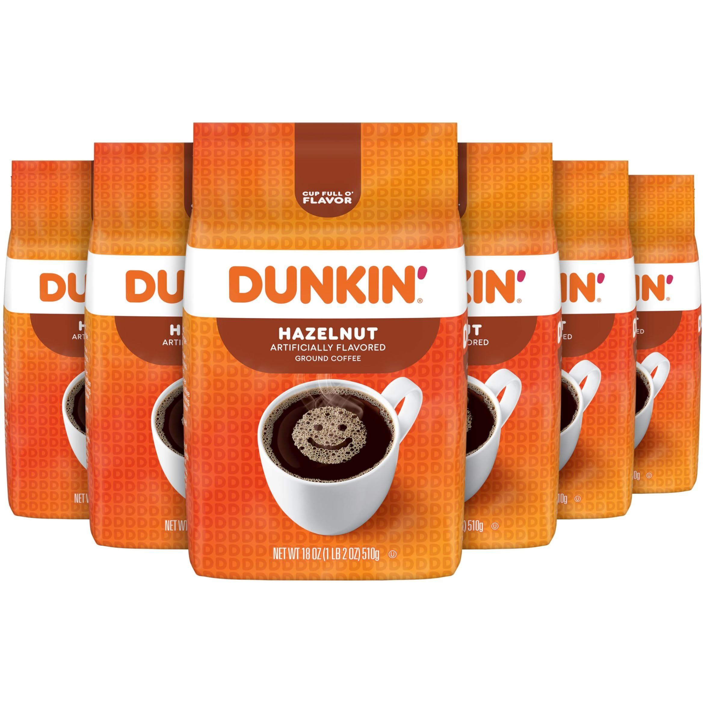Dunkin' Hazelnut Flavored Ground Coffee, 18 Ounce (Pack Of 6)